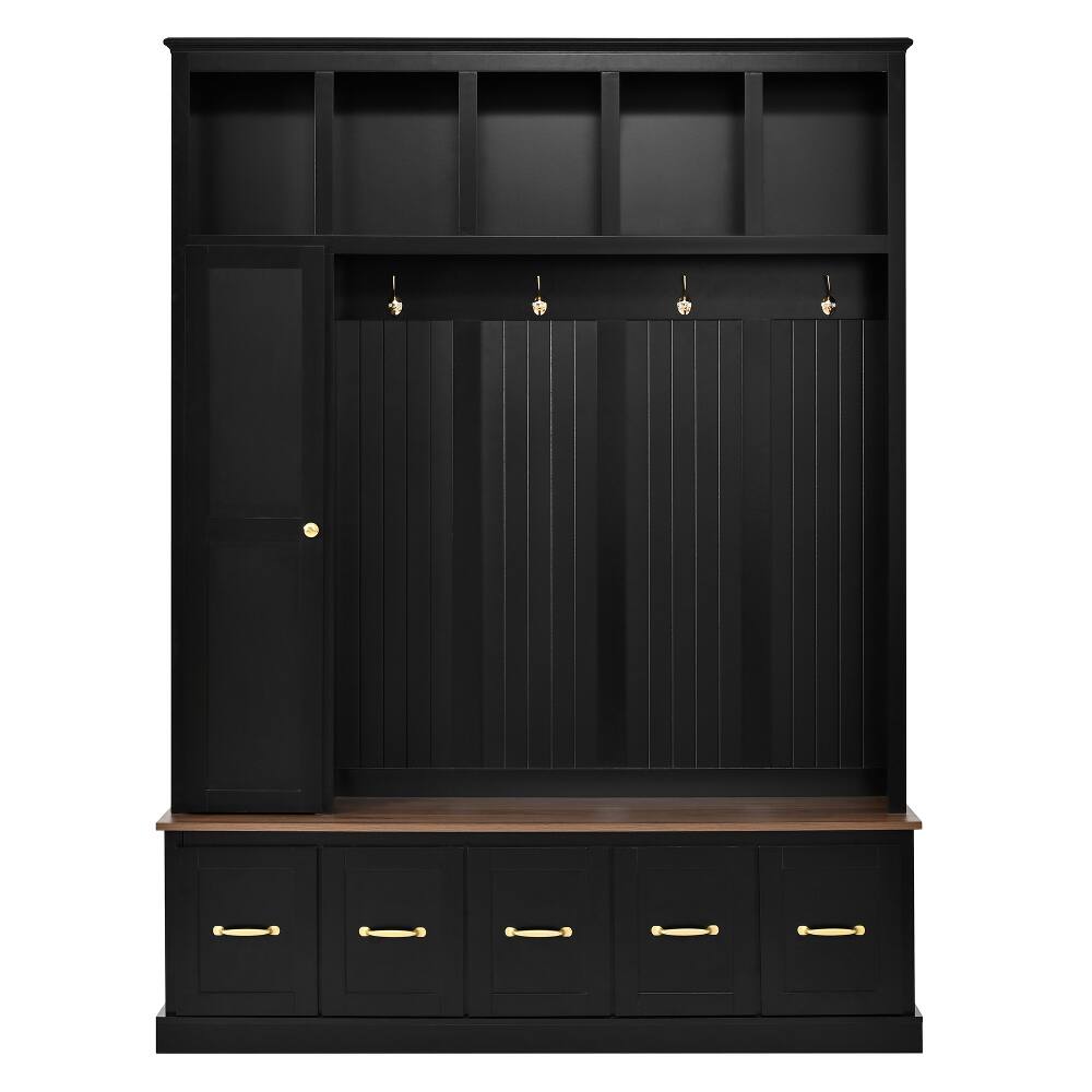 Alt View 7. Loheer - Loheer Entryway Hall Tree with Coat Hooks Shoe Bench and Drawer Storage Cabinet Antique Black 59 Inch - Antique Black.