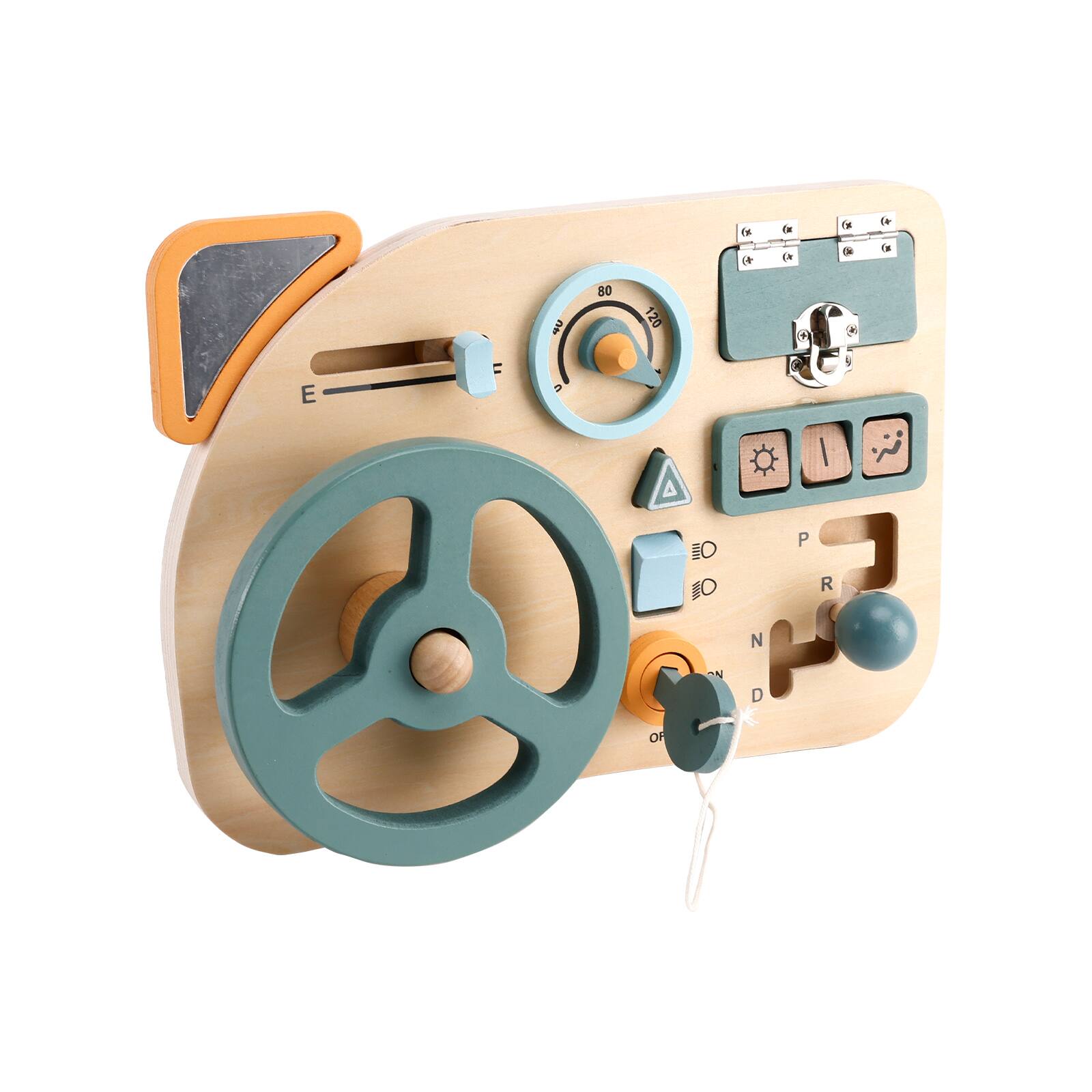 Alt View 9. Topteng - 10-in-1 Car Steering Wheel Busy Board, Wooden Montessori Toy with Locks & Gears for Toddlers, Gift for Ages 3+.