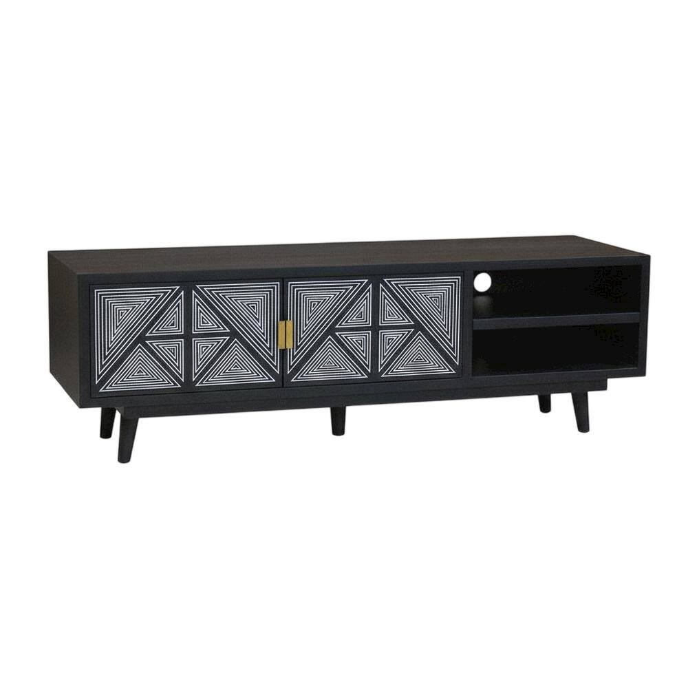 Alt View 3. Starlight Canyon Home - Black Art Deco TV Stand with 2 Doors and Engineered Wood Construction - Black.