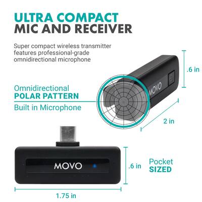 MOVO Wireless Mini USB C Wireless Microphone for iPhone 15 and up