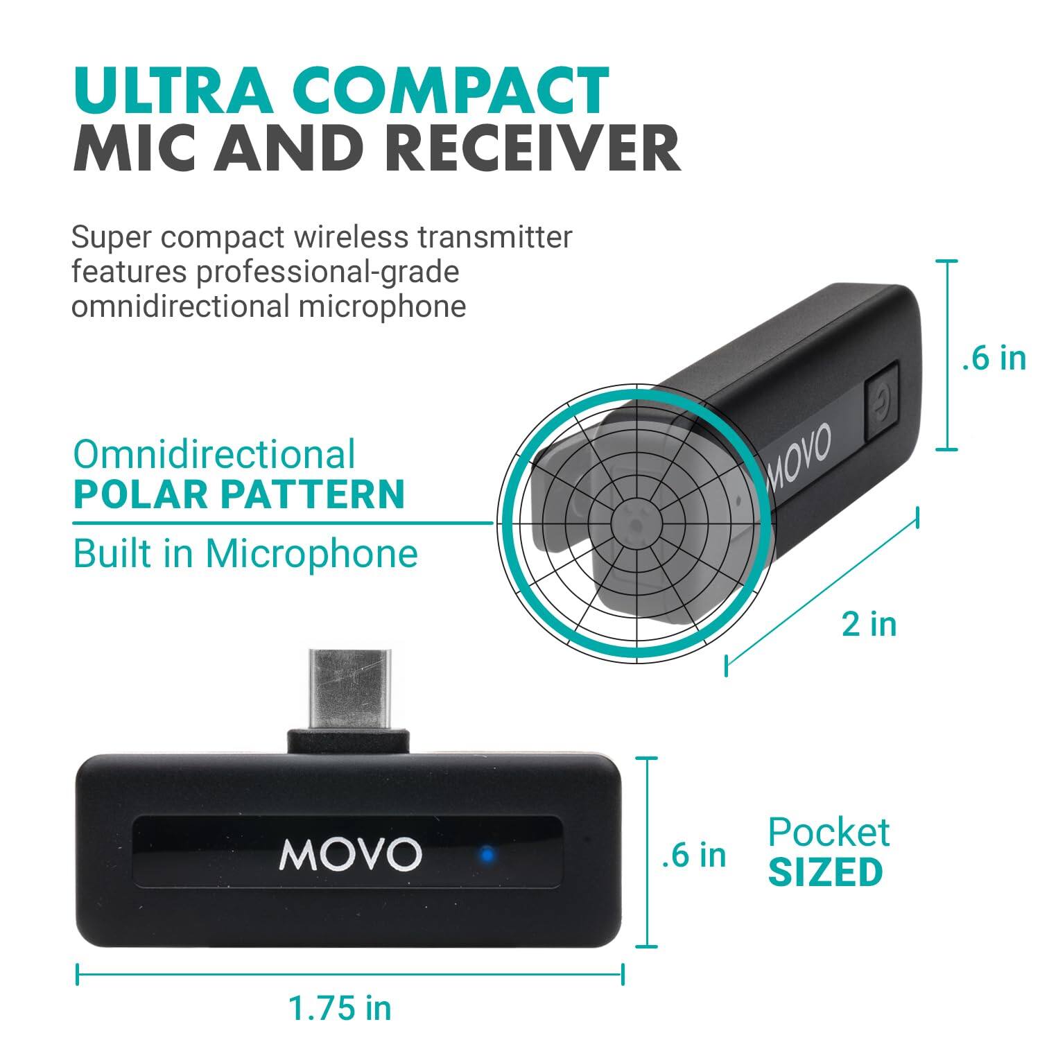 **ULTRA COMPACT MIC AND RECEIVER**

Super compact wireless transmitter features professional-grade omnidirectional microphone

- **Omnidirectional POLAR PATTERN**
  - Built in Microphone

- **Pocket SIZED**
  - 1.75 in
  - .6 in

- **Dimensions**
  - .6 in
  - 2 in