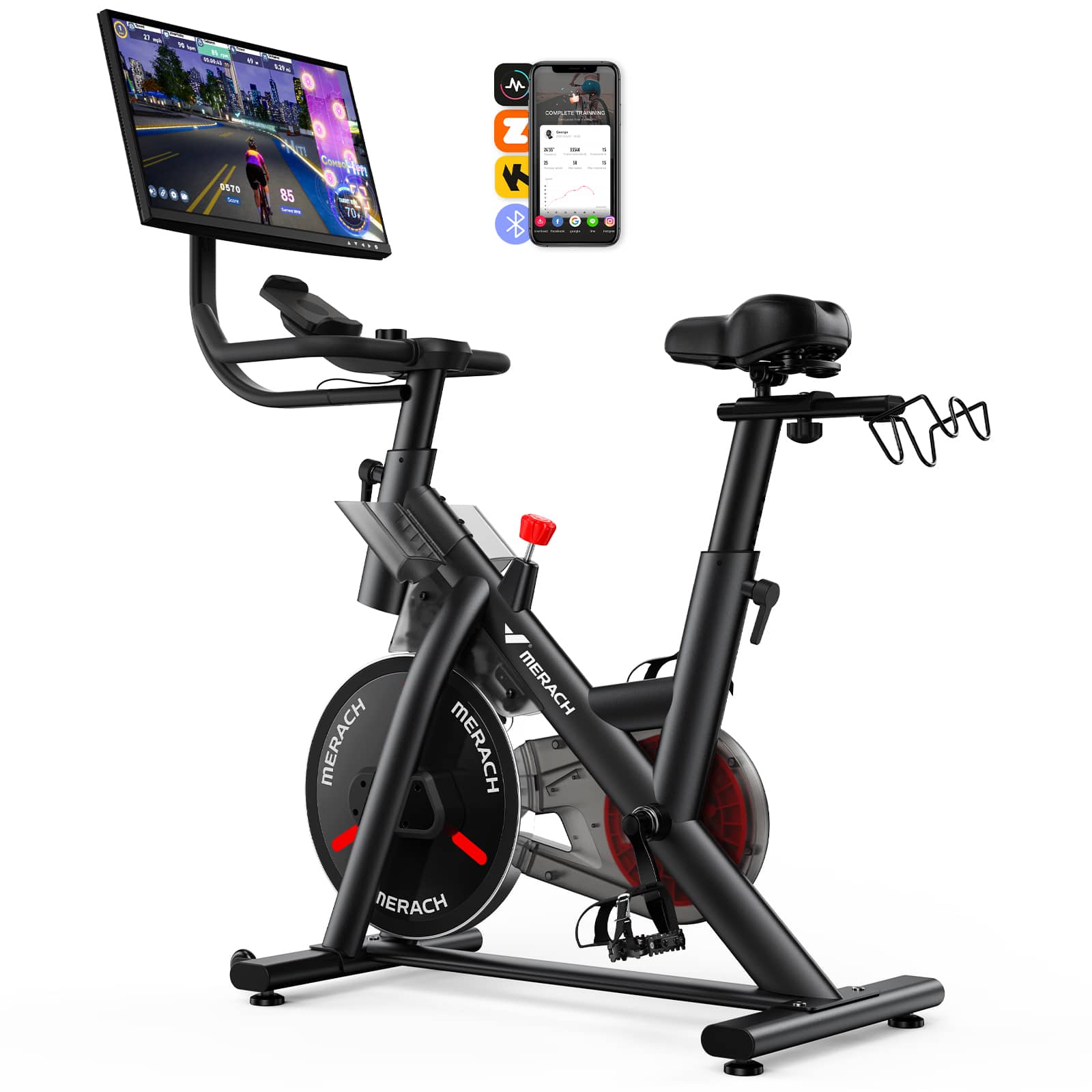 "MERACH - Smart Exercise Bike with 21.5"" HD Display, App Control, 16-Level Magnetic Resistance, 350 lbs, Quiet Indoor Bike - Red" price history on PriceWatchPro