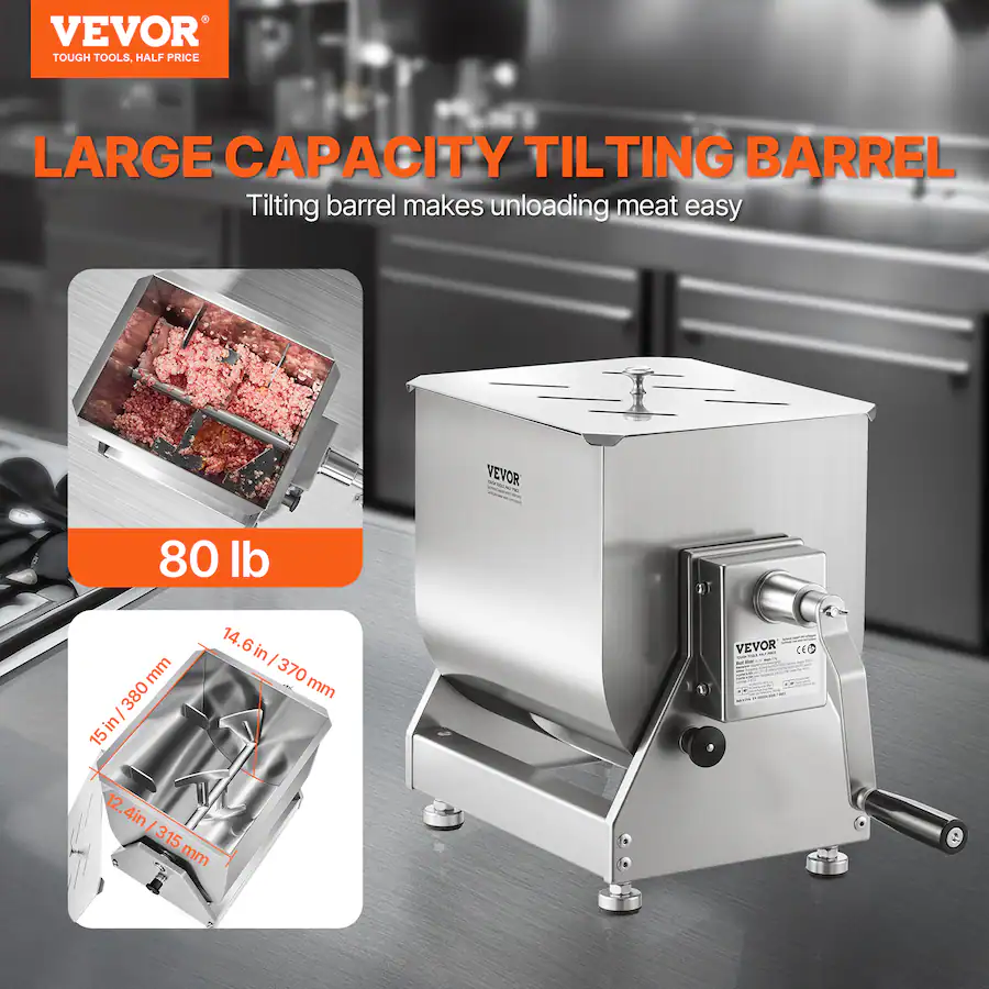 Burchar Tools VEVOR Manual Meat Mixer, 80L Tilt Tank Meat Processing Equipment(Mixing ...