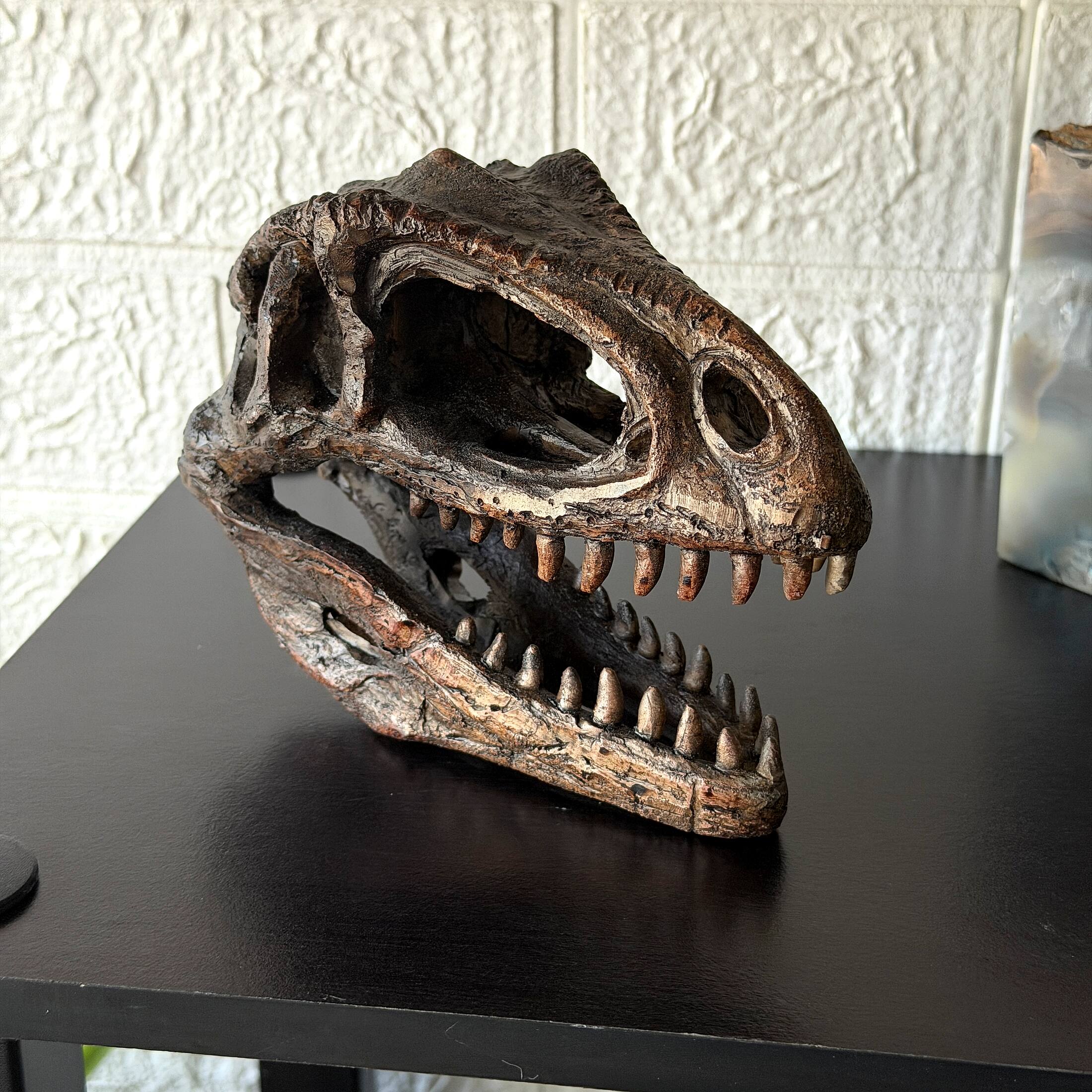 Alt View 3. Things2Die4 - Giganotosaurus Dinosaur Statue Weathered Brown Resin 6.5 Inch Tabletop Decor - Brown.