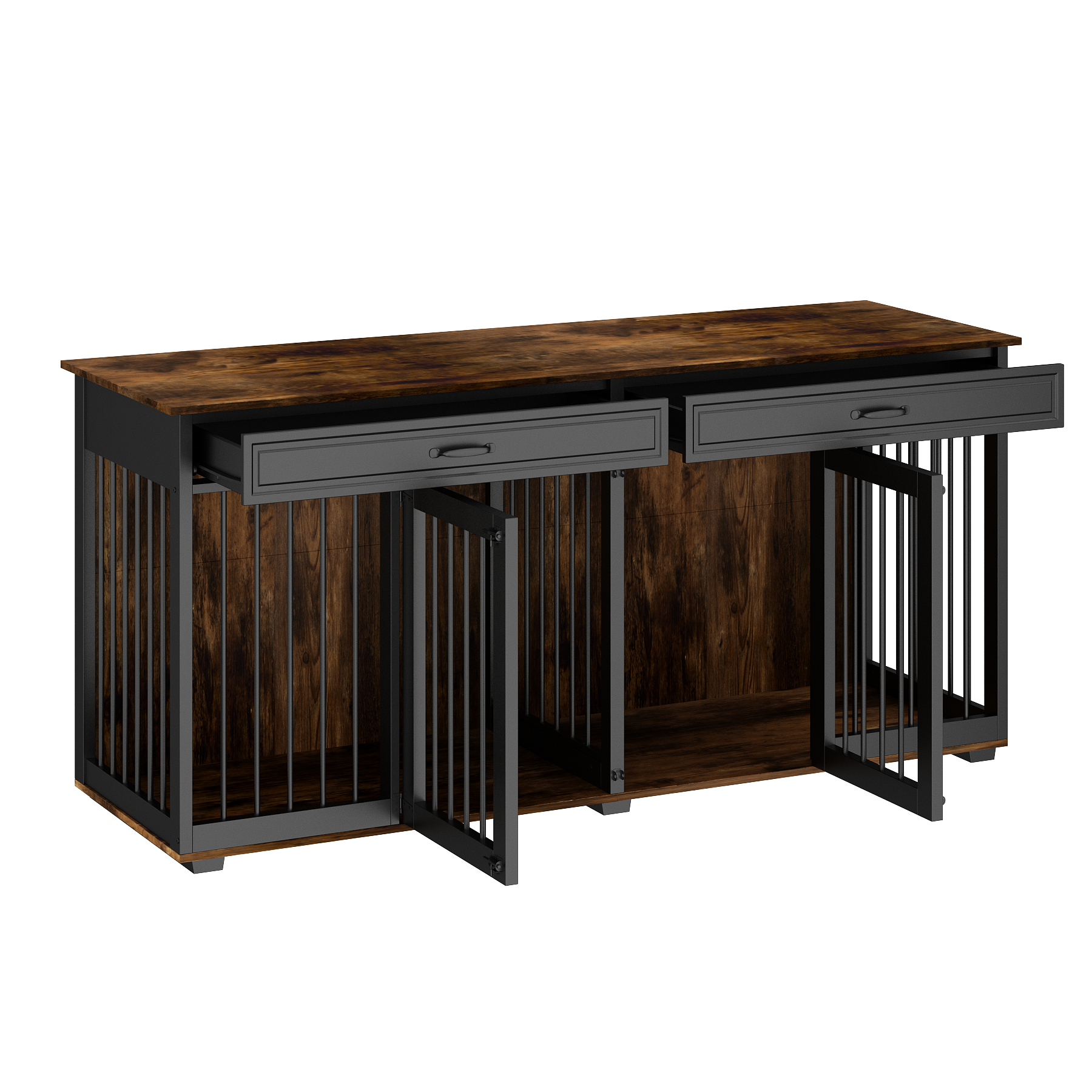 Left. FUFU & GAGA - Double Dog Crate Furniture with Storage - Convertible 2-Room Pet House for Living Room.