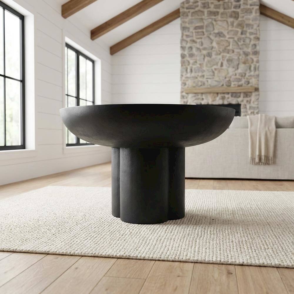 Angle. FurniFact - Concrete Coffee Table in Neutral Finish with Sturdy Build and Modern Design - Black.