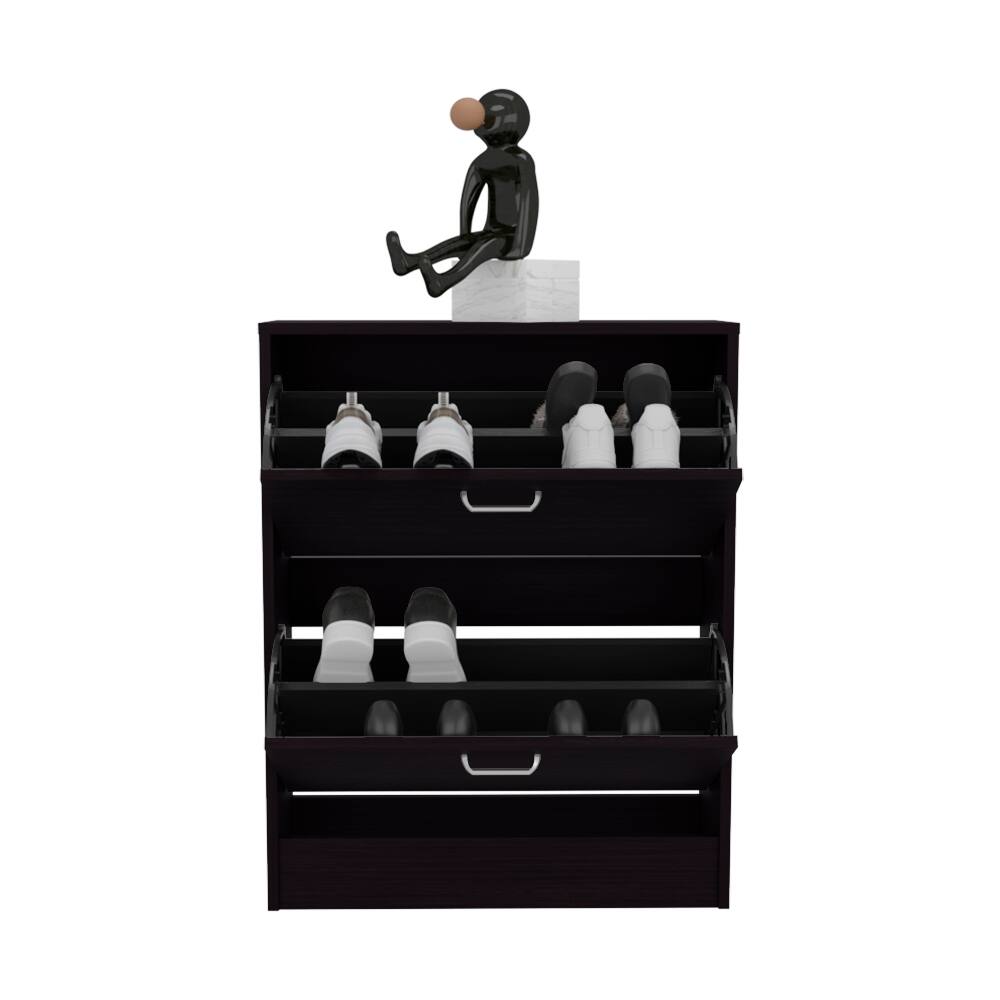 Alt View 2. Loheer - Loheer Two Door Shoe Cabinet with Adjustable Shelves, Modern Black Finish, Holds Twelve Pairs - Black.
