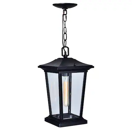 Front. CWI Lighting - Leawood 1 Light Black Outdoor Hanging Light - Black.