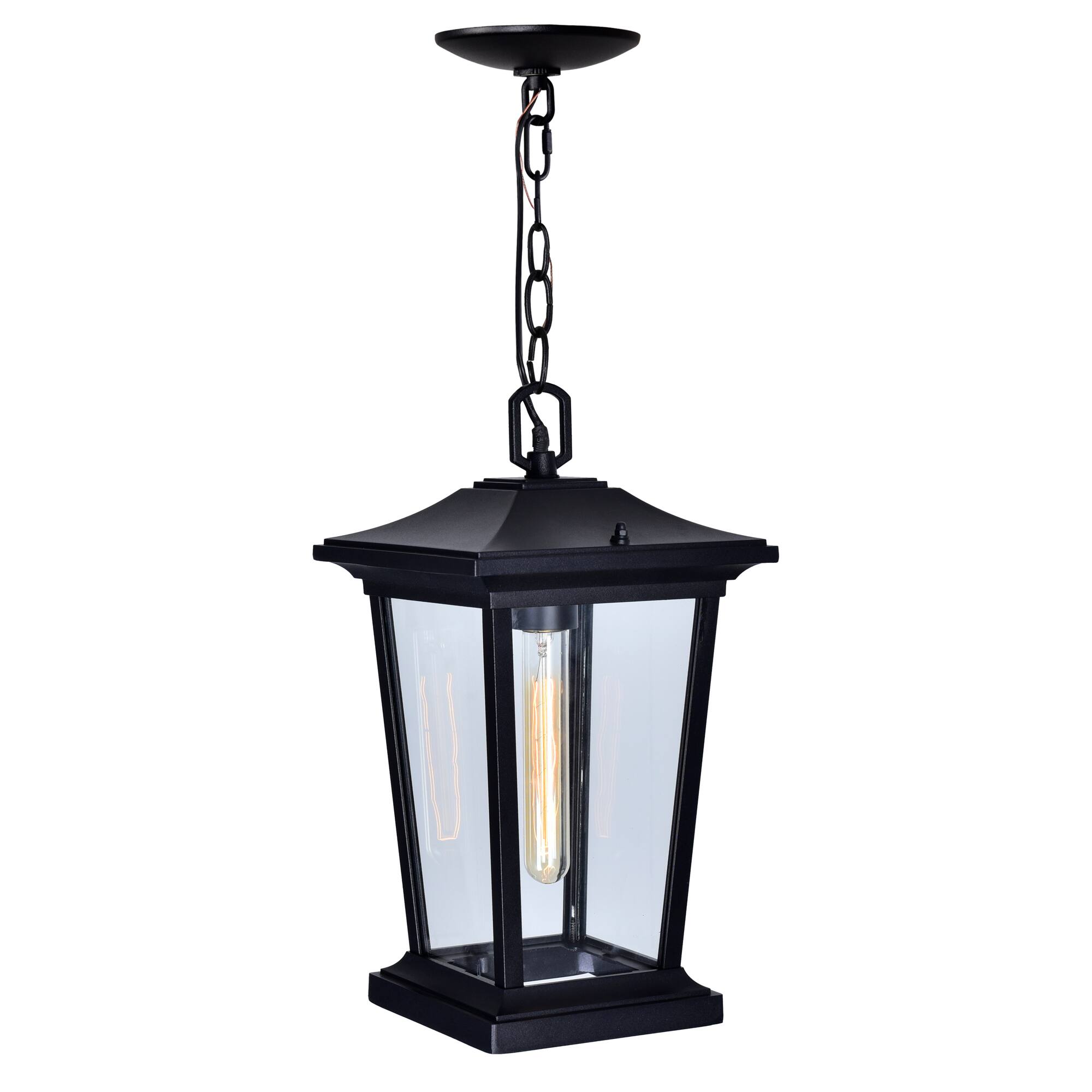 Front. CWI Lighting - Leawood 1 Light Black Outdoor Hanging Light - Black.