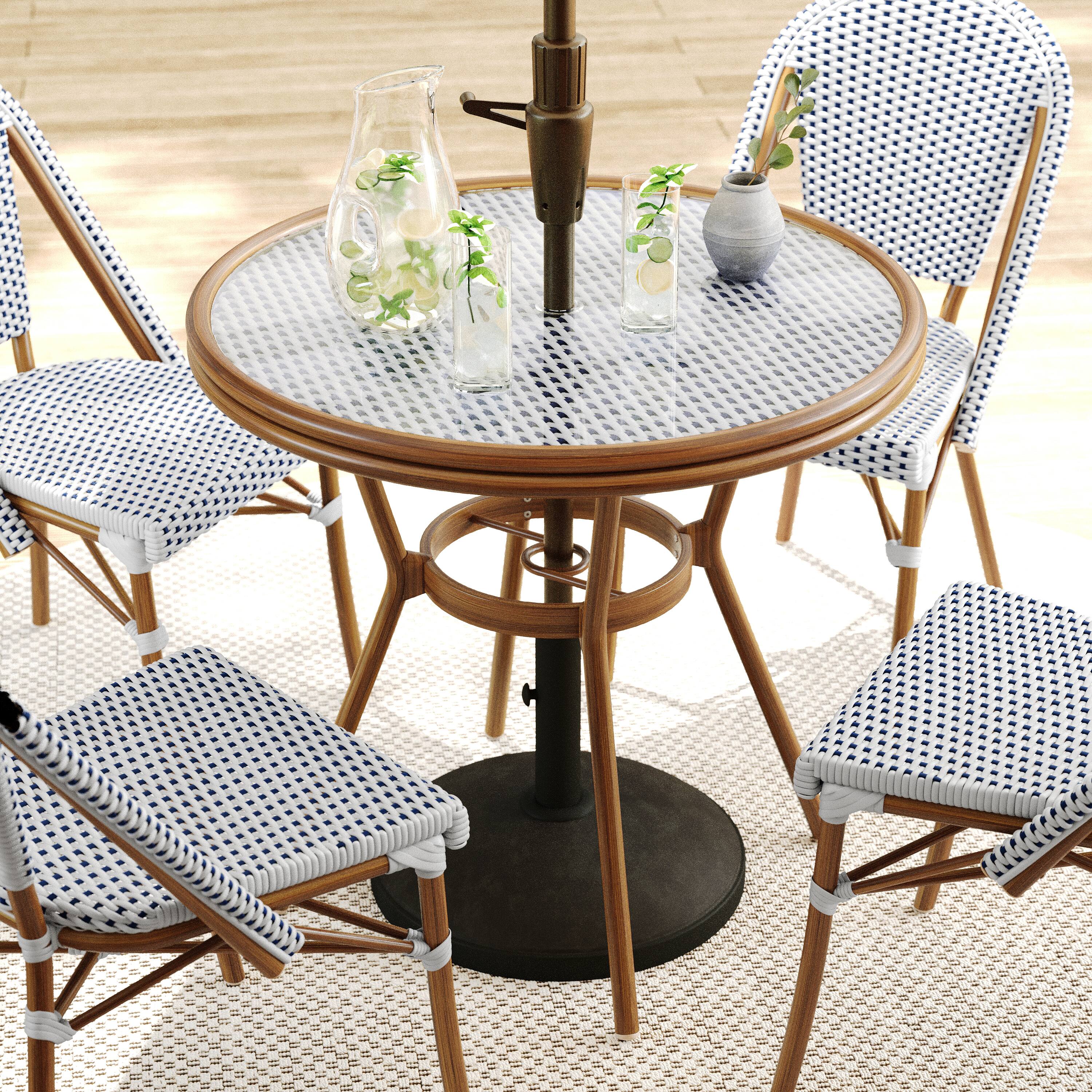 Alt View 4. Martha Stewart - Lily Pond 31" Round All-Weather Patio Bistro Dining Table - Navy & White/Natural Frame.