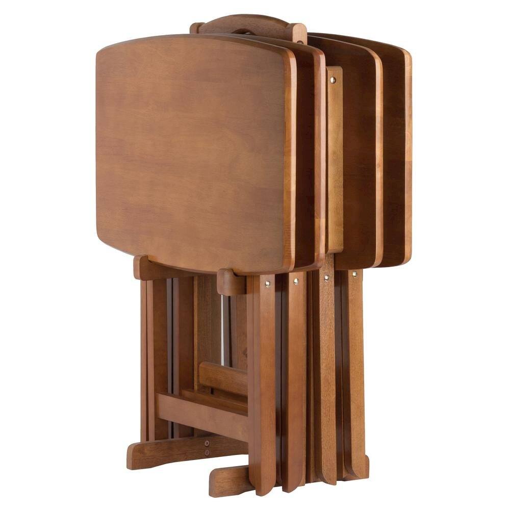 Left. FurniFact - Teak Oversized Snack Tables – Sturdy Wooden TV Trays with Stand - Teak.