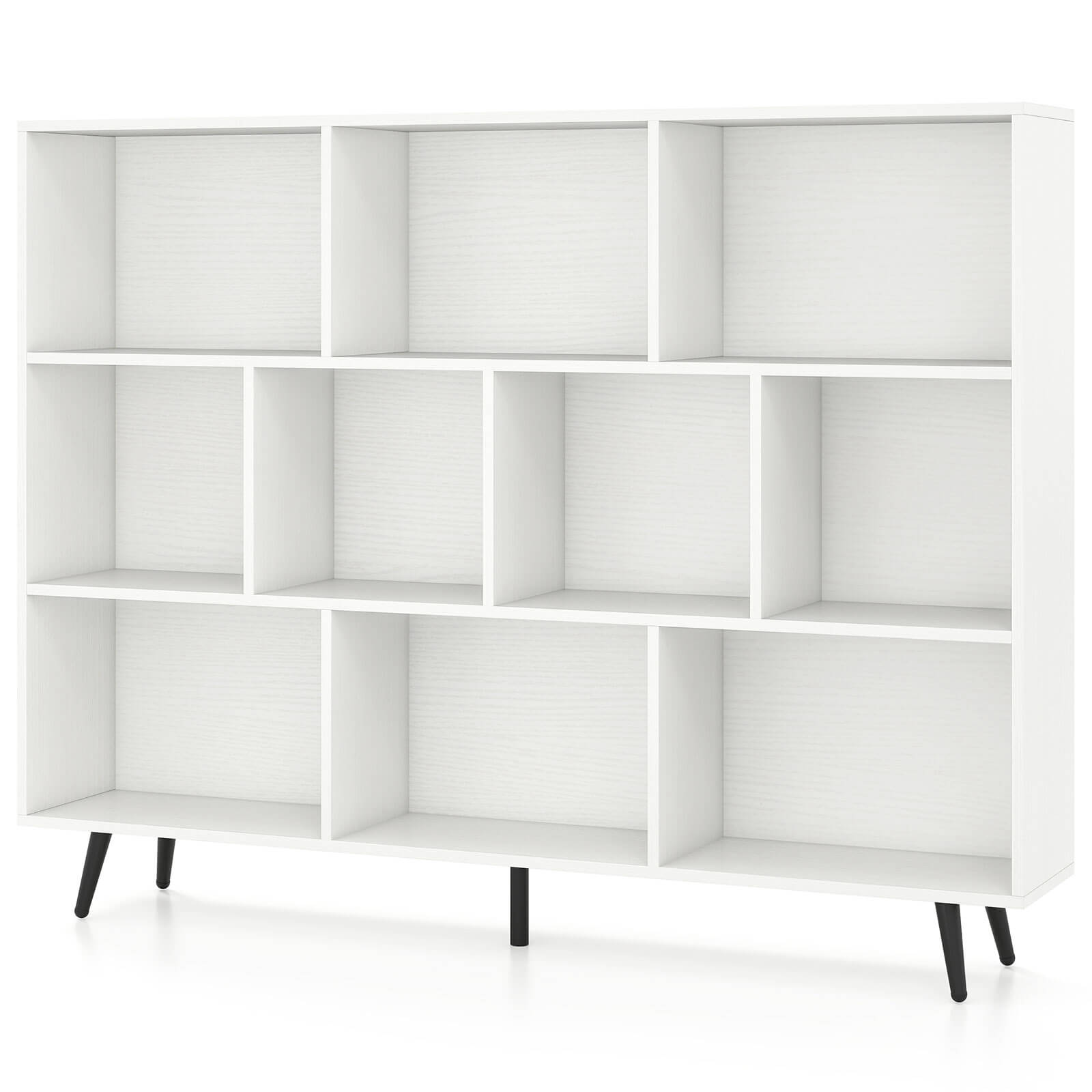 Costway - 10 Cube 55" Bookcase with 5 Metal Legs 2 Anti-tip Devices Display Cabinet Rack - White,Black
