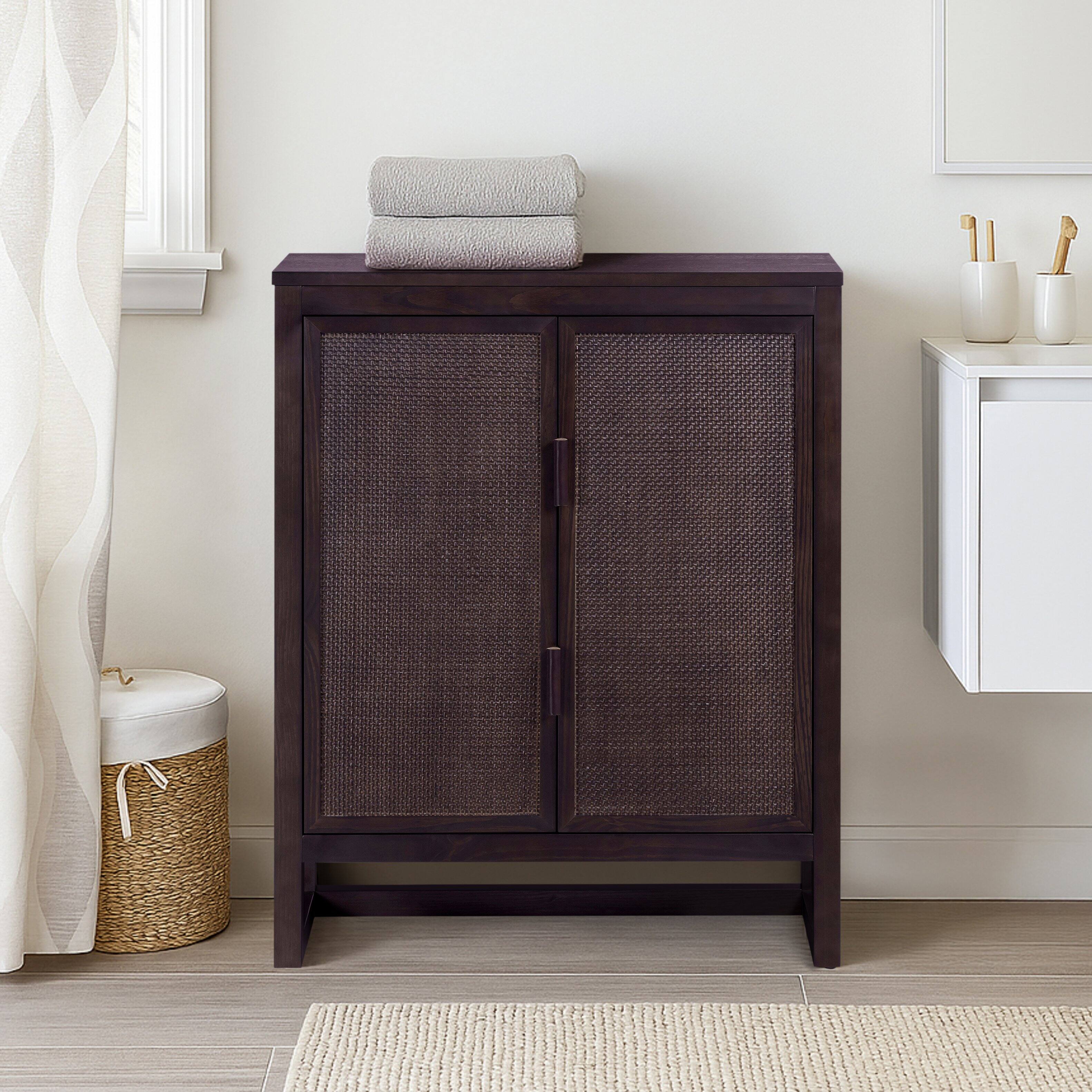 Angle. Teamson Home - Hatteras Accent Cabinet with 2 Rattan Inlay Doors and Adjustable Shelves - Black.