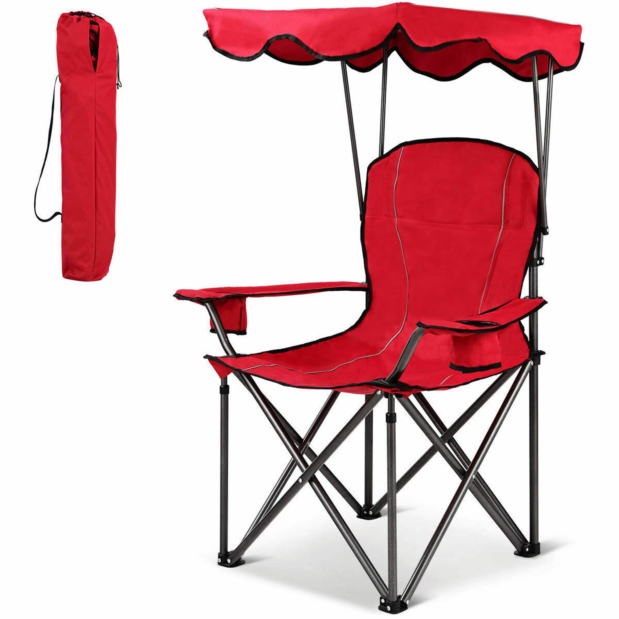 Front. Gymax - Gymax Folding Canopy Camping Chair Portable Beach Chair w/ Carrying Bag Red - Red.