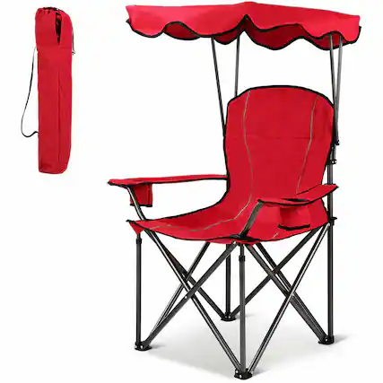 Front. Gymax - Gymax Folding Canopy Camping Chair Portable Beach Chair w/ Carrying Bag Red - Red.