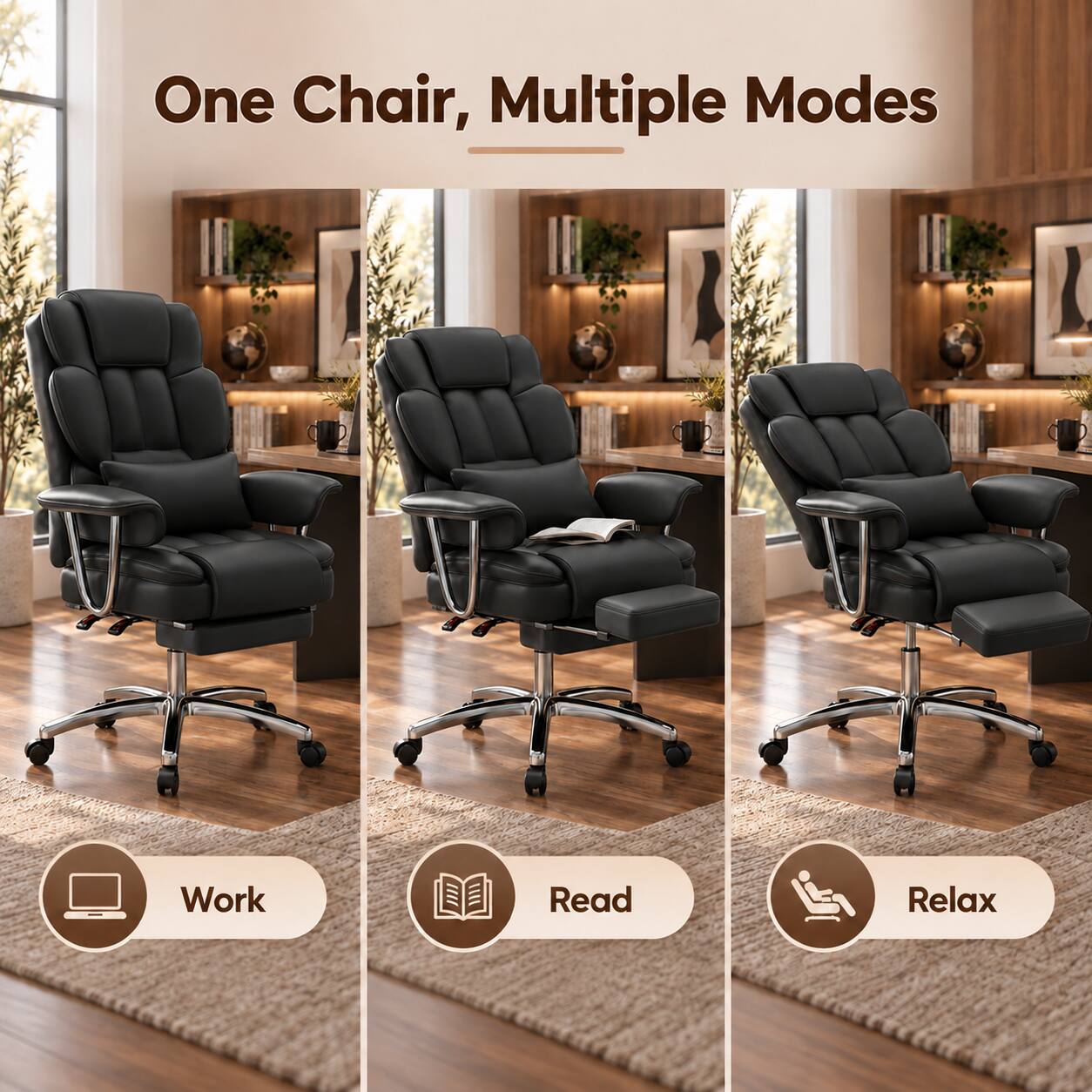 One Chair, Multiple Modes

Work  
Read  
Relax