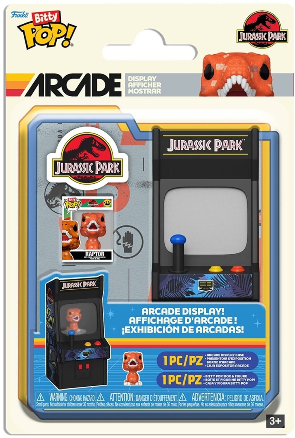 Funko Bitty POP! Arcade Display Jurassic Park Raptor

- Display Arcade Afficher Mostar Jurassic Park
- Arcade Display! Affichage d'Arcade! Exhibición de Arcadas!
- Arcade Display Case Presentoir d'Exposition Borne d'Arcade Caja Expositor Arcade
- 1PC/PZ Boite et Figurine Bitty Pop! Caja y Figura Bitty Pop!

Warning: Choking Hazard. Attention: Danger de suffocation. Advertencia: Peligro de asfixia.
Small parts not suitable for children under 36 months. Petites pièces. Ne convient pas aux enfants de moins de 36 mois. Partes pequeñas. No es adecuado para niños menores de 36 meses.

3+
