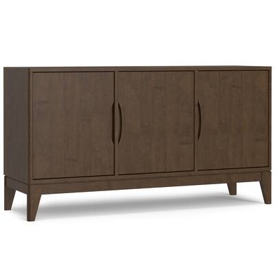 Front. Simpli Home - Simpli Home Harper 60 inch Wide Solid Wood 3 Door Sideboard Buffet in Walnut Brown - Walnut Brown.