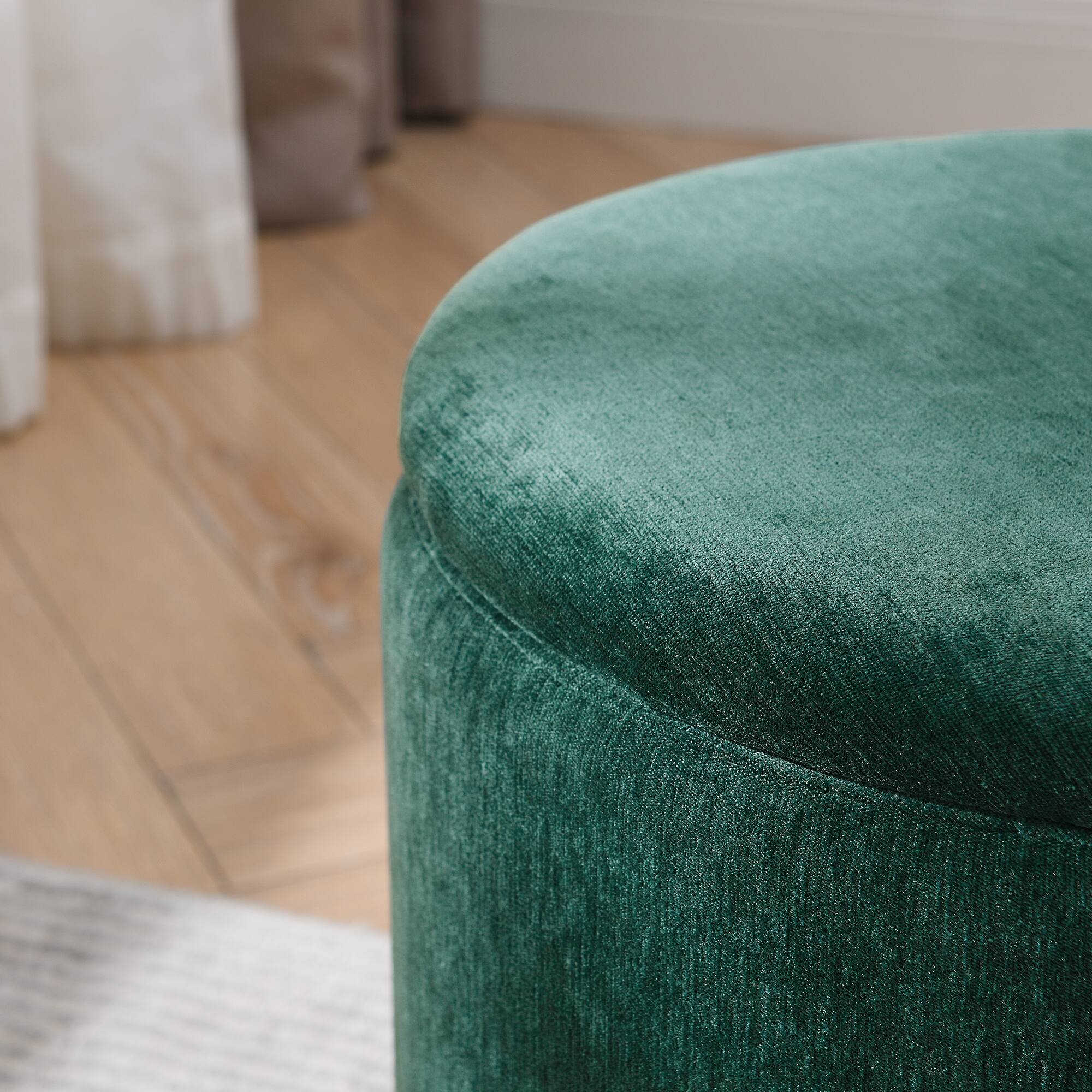 Alt View 3. GOODSILO - 2-Piece Round Storage Ottoman Set with Hidden Storage and Detachable Stool, Classic Design for Living Room and Bedroom - Dark Green.