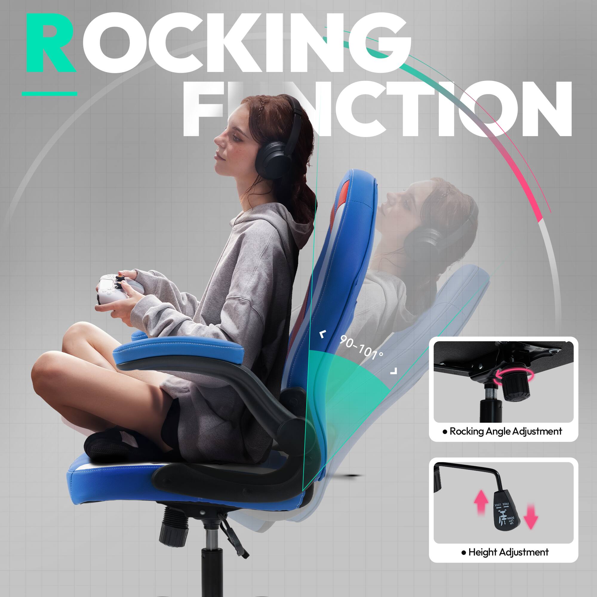 ROCKING FUNCTION

- Rocking Angle Adjustment: 90-101°
- Height Adjustment