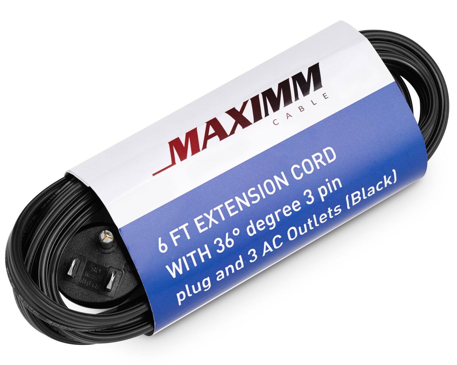 MAXIMM CABLE  
6 FT EXTENSION CORD  
WITH 36° degree 3 pin plug and 3 AC Outlets (Black)