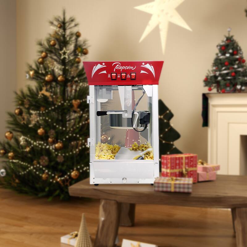 Front. GOODSILO - Commercial Popcorn Maker Machine, 12 Oz Kettle, Stainless Steel, Tempered Glass, 850W Countertop Popper - Red.