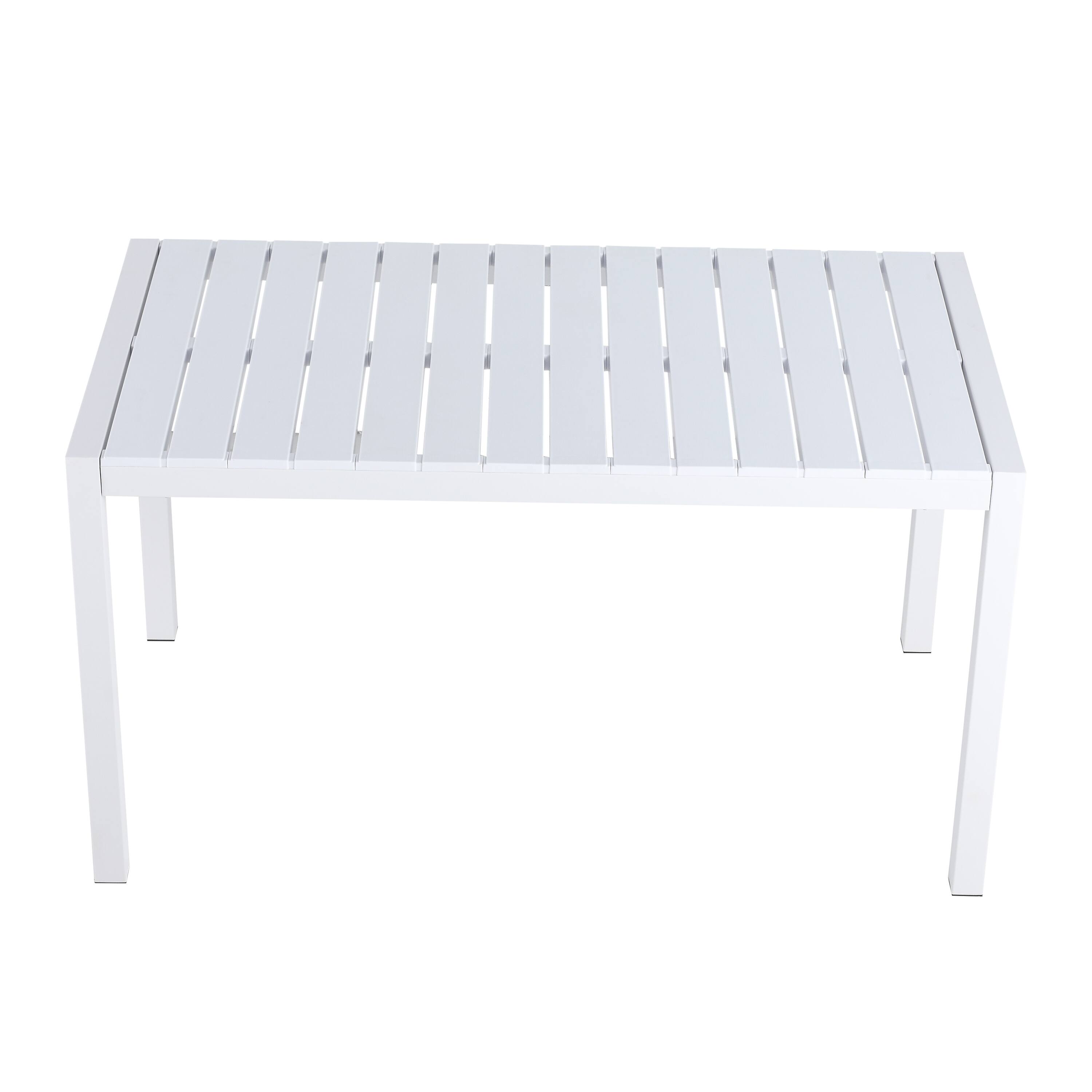 Back. Mondawe - 5-Piece Outdoor Dining Set – 55 Inch Table with 4 Wood Legs & PP Chairs - Blue+White.