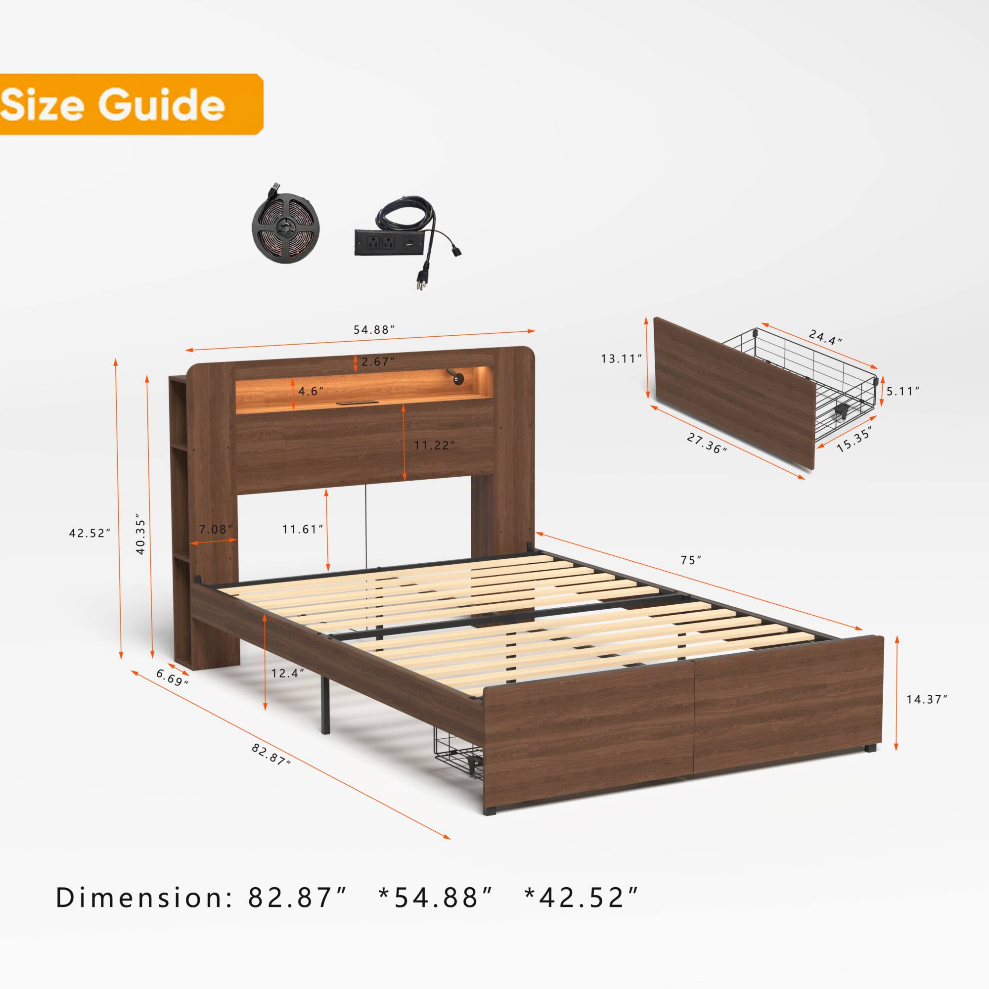 Size Guide

- 54.88" * 42.52" * 82.87"
- 24.4" * 13.11" * 27.36"
- 14.37" * 12.4" * 11.61"
- 11.22" * 7.08" * 6.69"
- 5.11" * 4.6" * 2.67"

Dimension: 82.87" * 54.88" * 42.52"