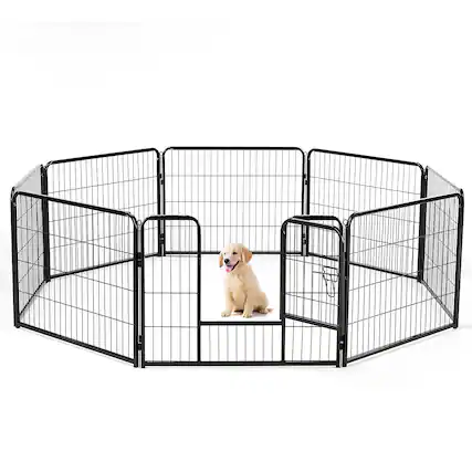 Front. AENKYO - 24" Dog Playpen 8 Panel Metal Exercise Pen with Door for Outdoor, Garden, Yard.