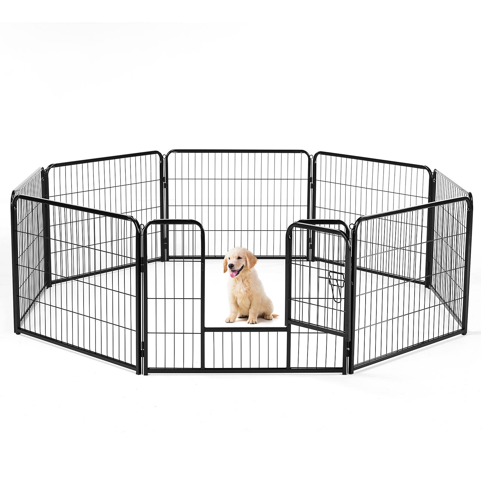 Front. AENKYO - 24" Dog Playpen 8 Panel Metal Exercise Pen with Door for Outdoor, Garden, Yard.