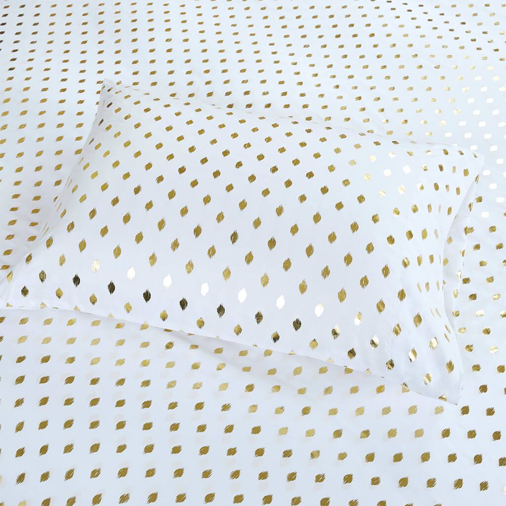 Alt View 1. Gracie Mills - Gracie Mills Juniper Metallic Ikat Dot Printed Sheet Set - White/Gold.