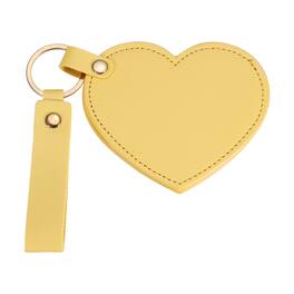 Unique Bargains - Keychain Mirror, Mini Compact Mirror with PU Leather Cover Heart Shape Rotating Folding Keyring for Women - Lemon Yellow