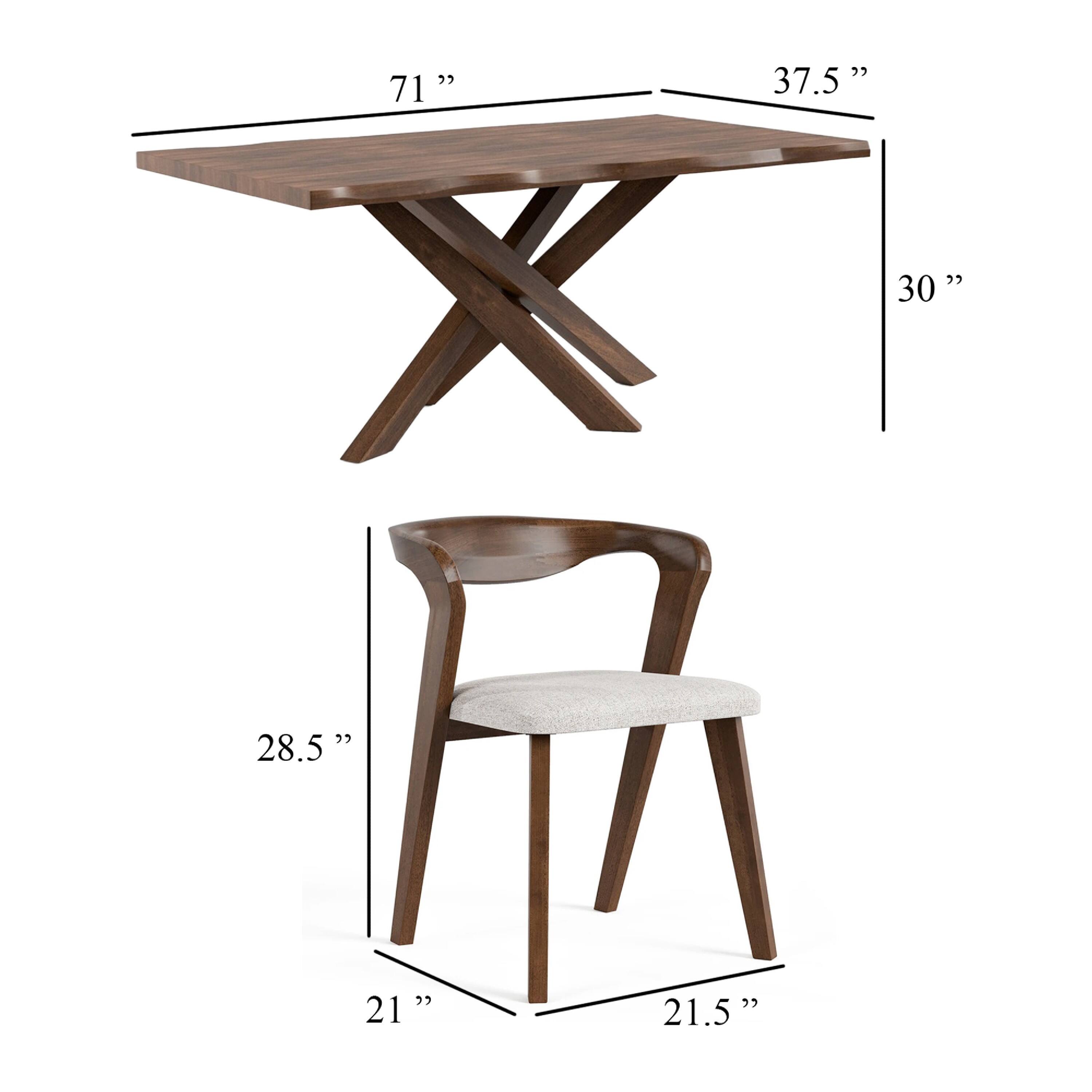 - Table: 71" x 37.5" x 30"
- Chair: 28.5" x 21" x 21.5"