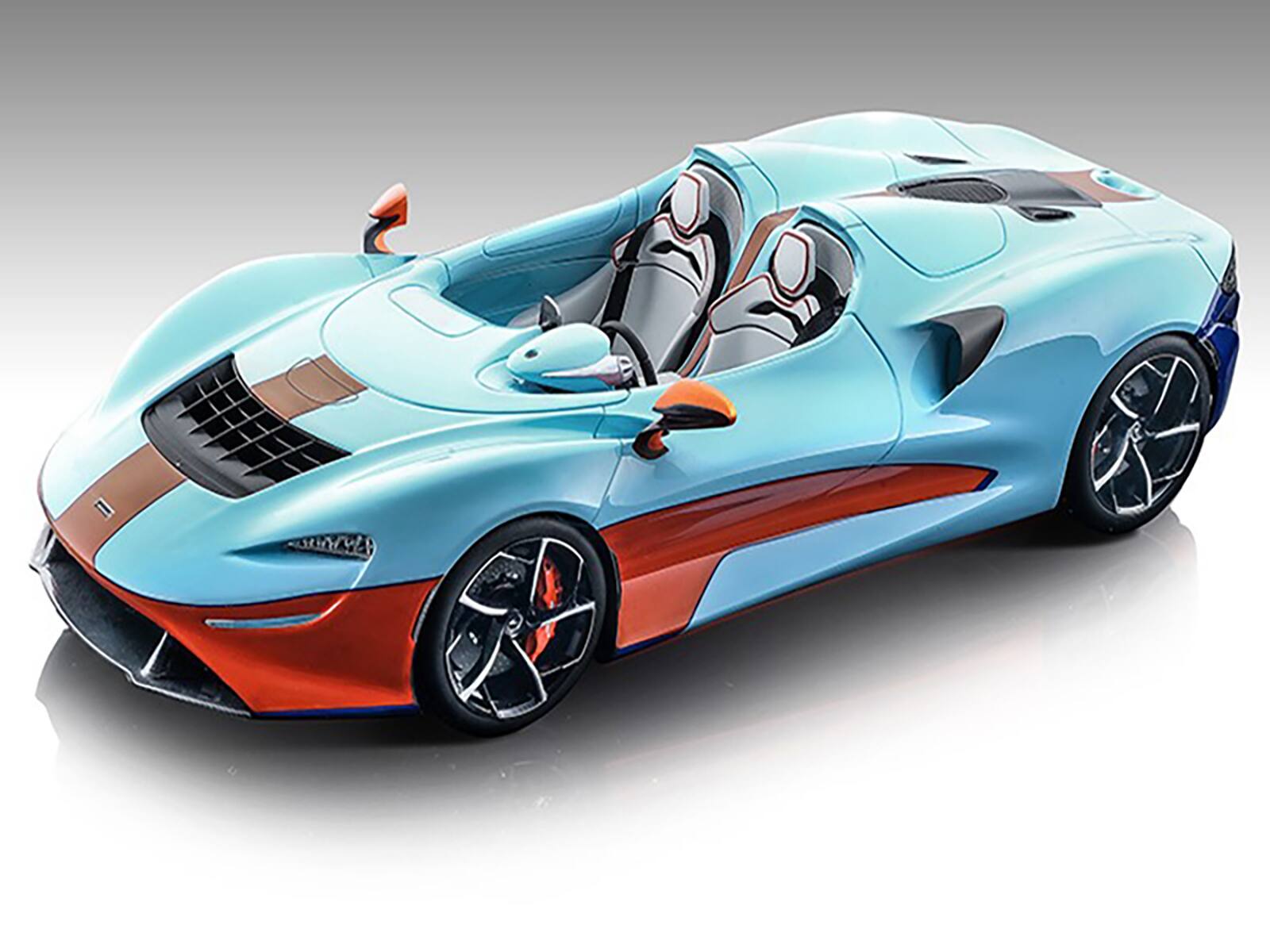 2020 McLaren Elva Convertible Light Blue w/Orange Accents "Exclusive Collection" Ltd Ed to 79 pcs 1/18 Car by Tecnomodel
