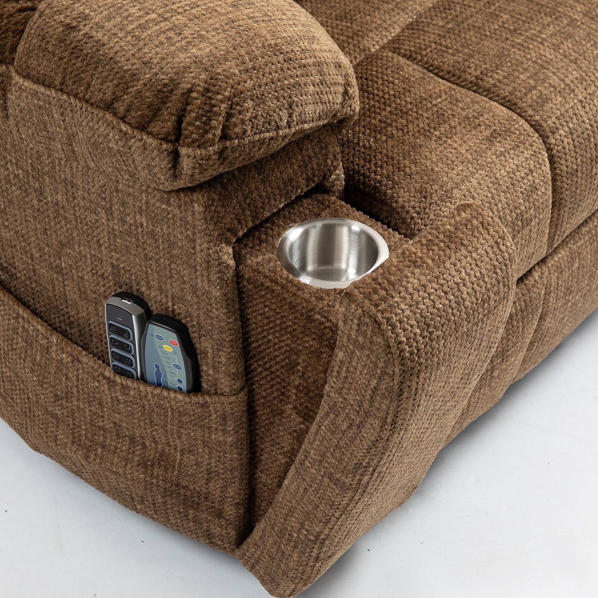 Alt View 3. Boyel Living - Power Lift Recliner for Big and Tall Seniors 4 OKIN Motors 180° Lay Flat Heat Massage Adjustable Headrest Lumbar - BROWN.