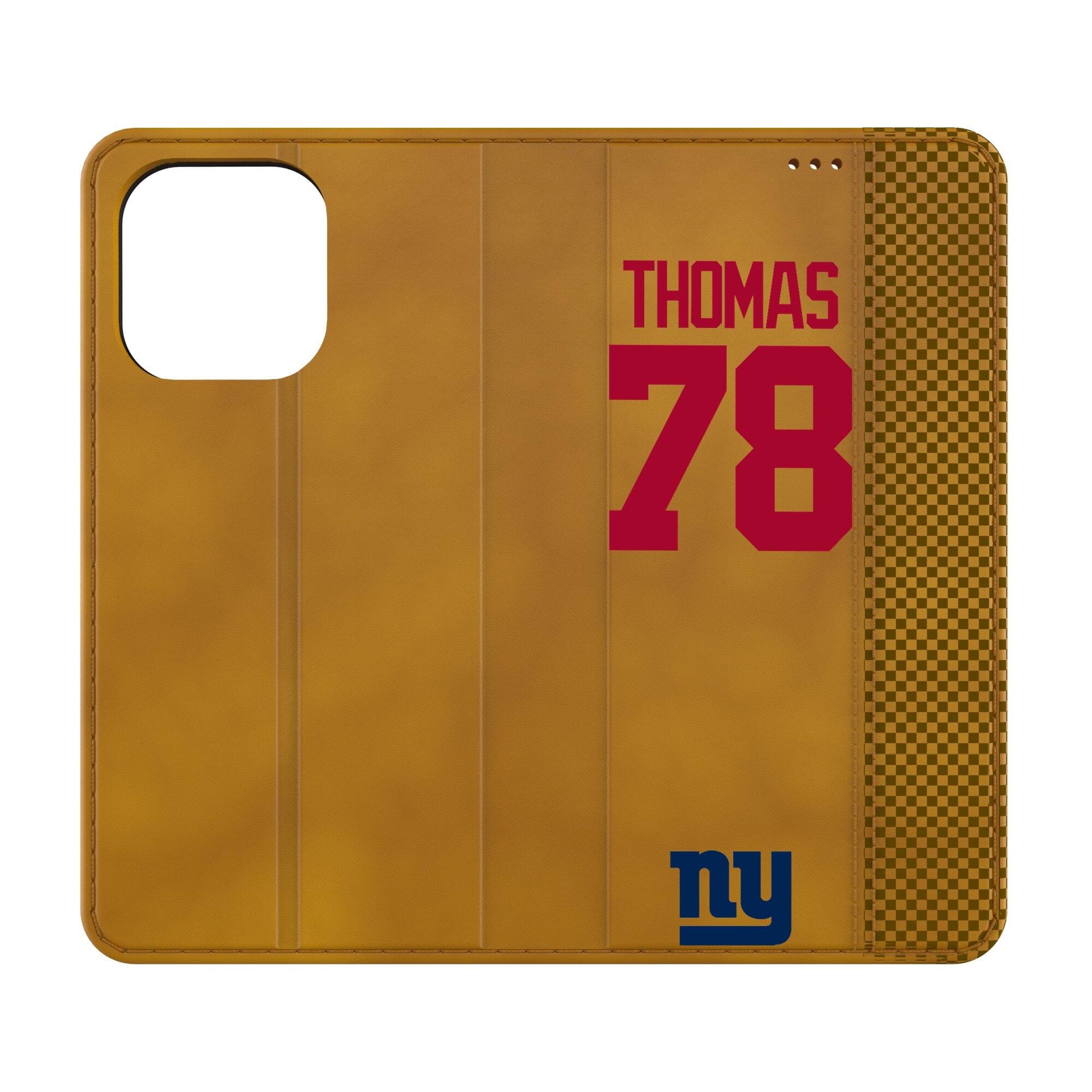 Front. Keyscaper - Andrew Thomas Brown New York Giants Folio iPhone Case - 13 Pro - Brown.