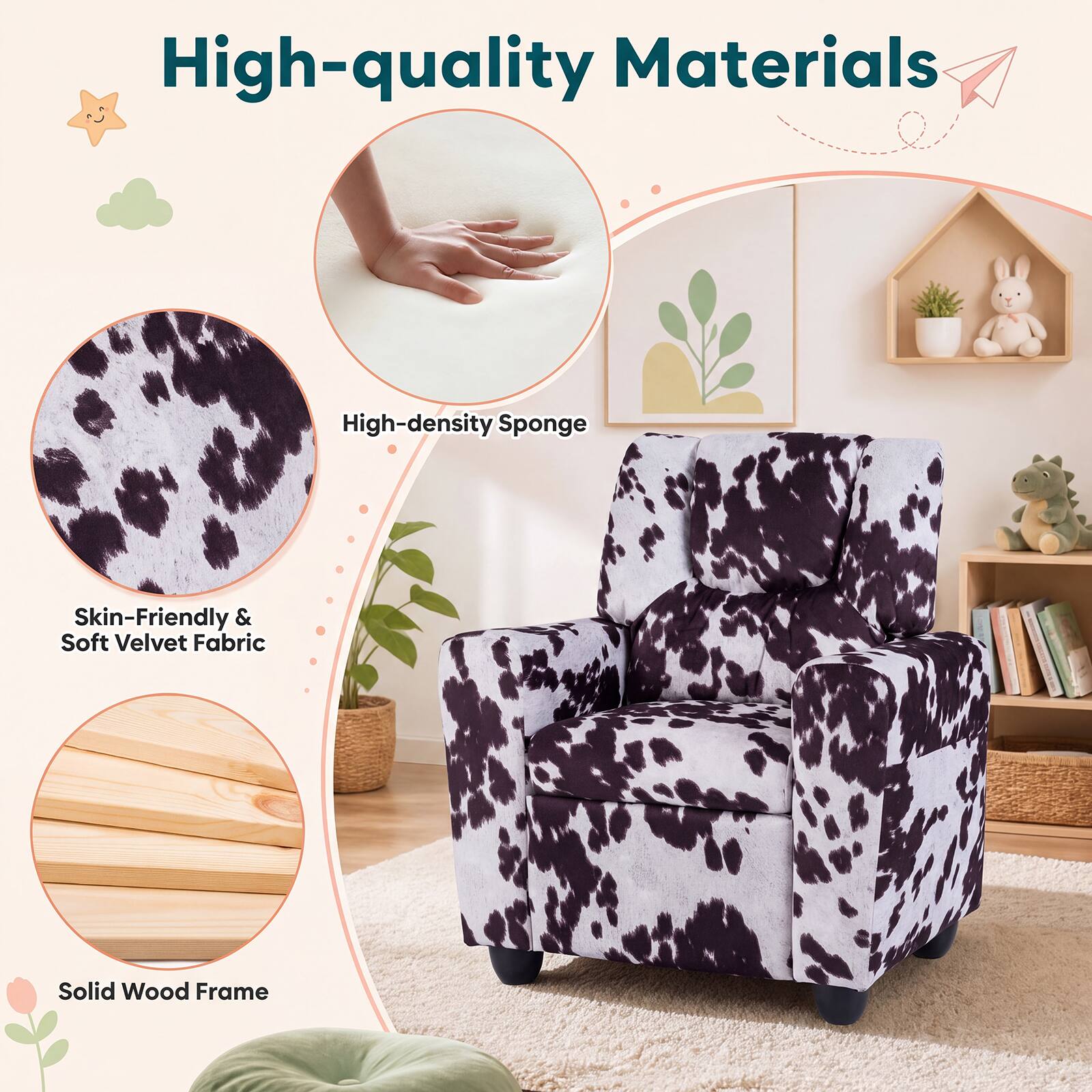 High-quality Materials

- High-density Sponge
- Skin-Friendly & Soft Velvet Fabric
- Solid Wood Frame