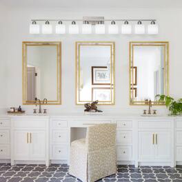 LUCKY ONE - 65in Wall Mount Vanity Light, 10-Light Brushed Nickel Sconce with Milky White Glass Shades - Chrome