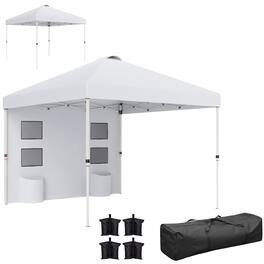 Outsunny - 10' x 10' Pop Up Canopy Tent with Sidewall, UPF50+ Instant Sun Shelter with Storage Pockets, Vented Roof - White