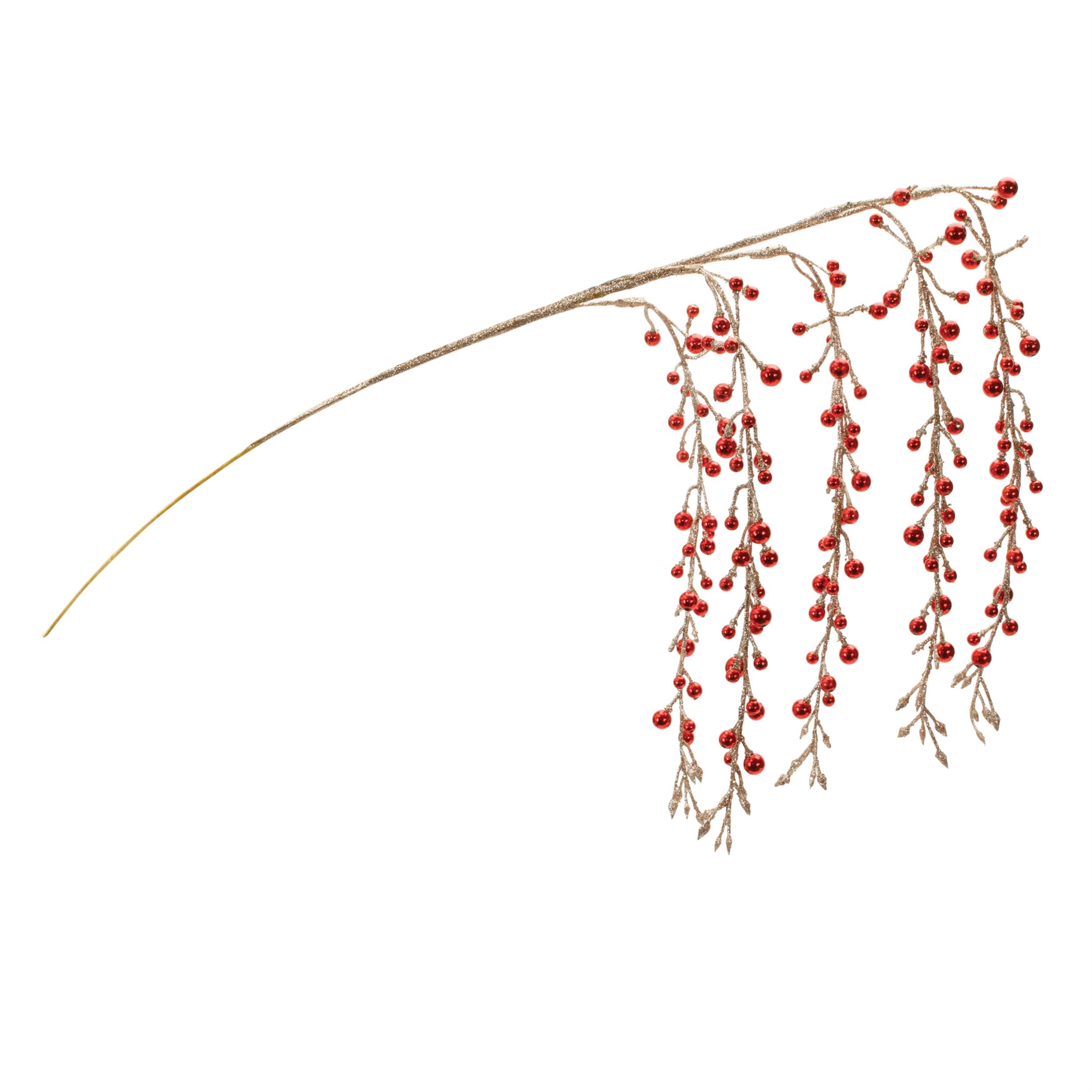 Angle. BreeBe - Hanging Glitter Berry Spray (Set of 2) - Red, Gold.