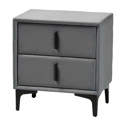 Front. Baxton Studio - Etienne Modern Slate Velvet 2-Drawer Nightstand - Slate Grey/Black.