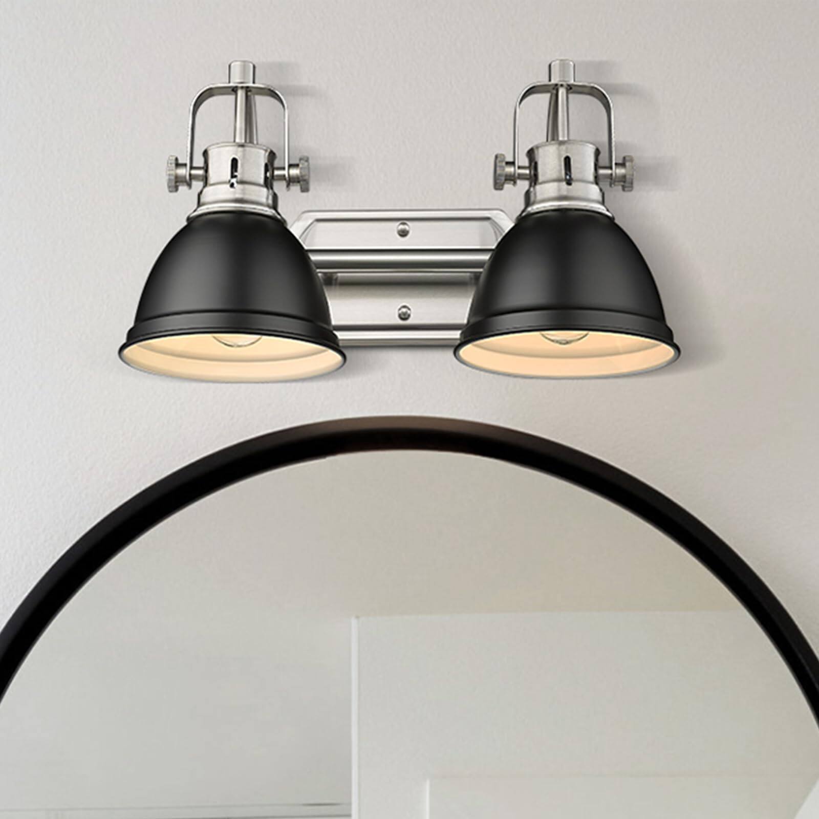 Alt View 1. TECH SAFARI - Modern Vanity Light Industrial Bathroom Wall Fixtures And Brushed Nickel Finish With Metal Shade w Bn bk - Black.