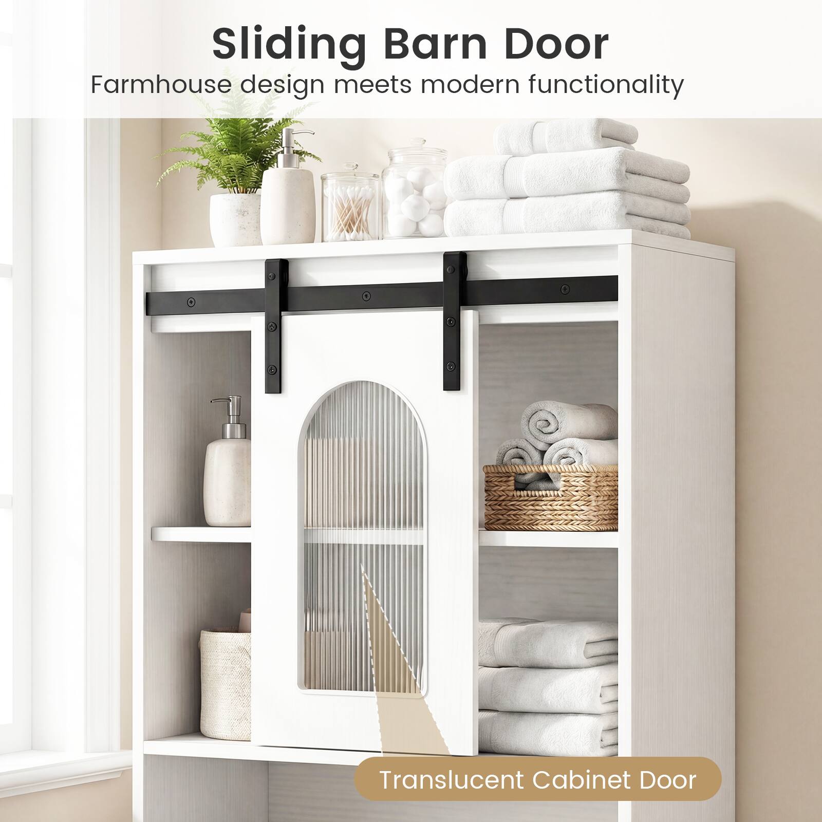 Sliding Barn Door  
Farmhouse design meets modern functionality  

Translucent Cabinet Door