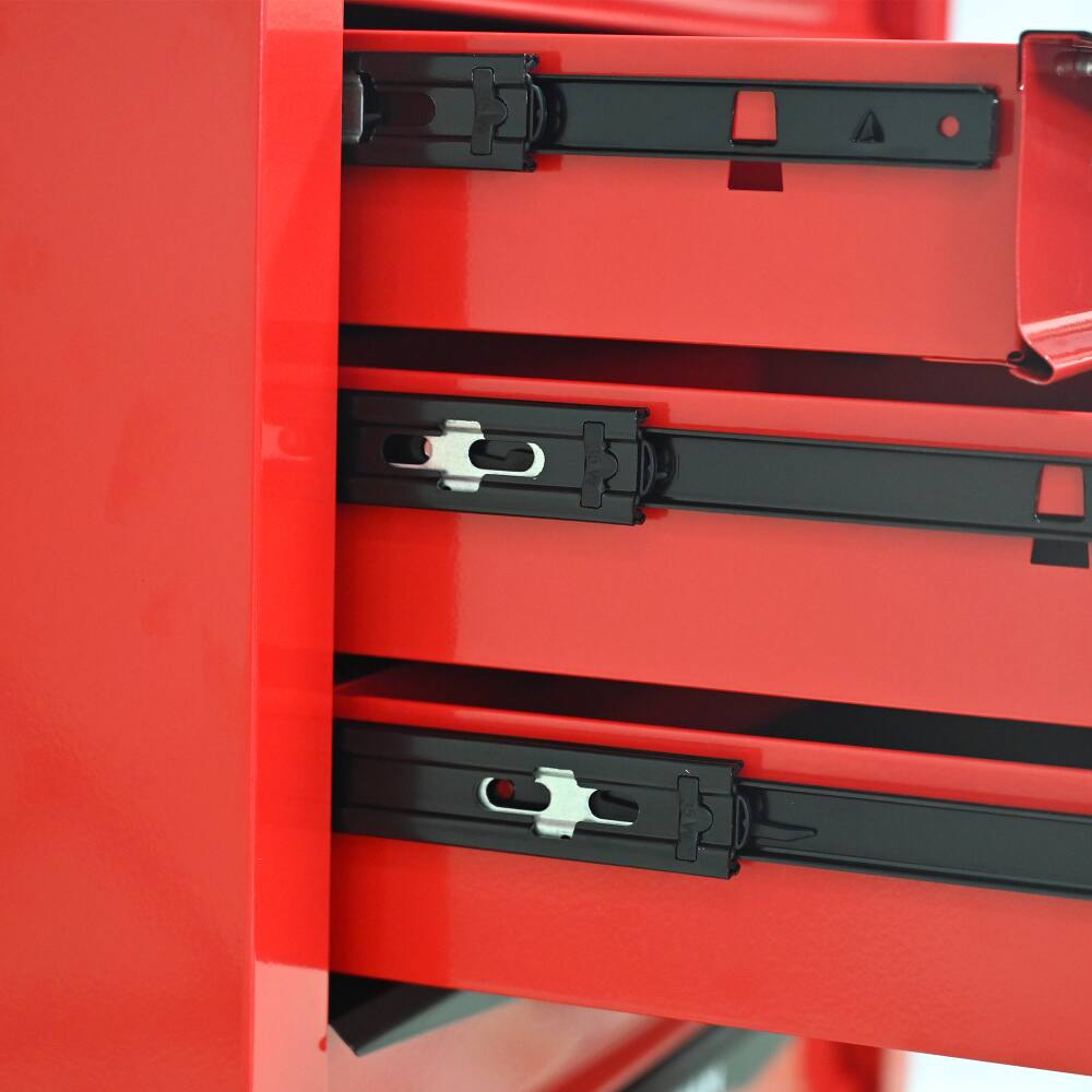 Alt View 8. JUJABU - 20" Rolling Metal 7 Drawers Tool Cabinet with Ball Bearing Drawer Slides-Red - Red.
