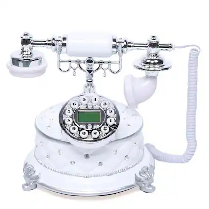 Front. Stock Preferred - Retro European Style Landline Desk Phone - White.