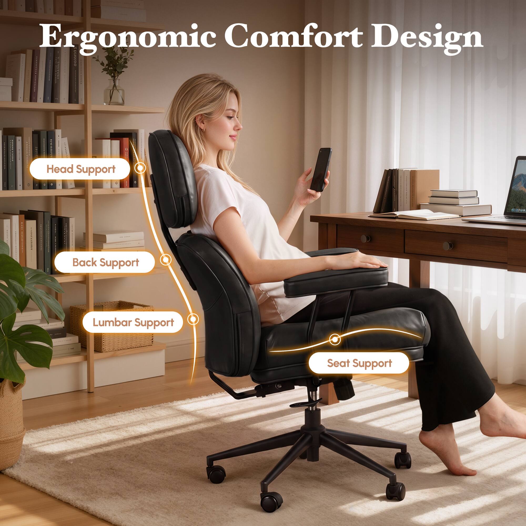 Ergonomic Comfort Design

- Head Support
- Back Support
- Lumbar Support
- Seat Support