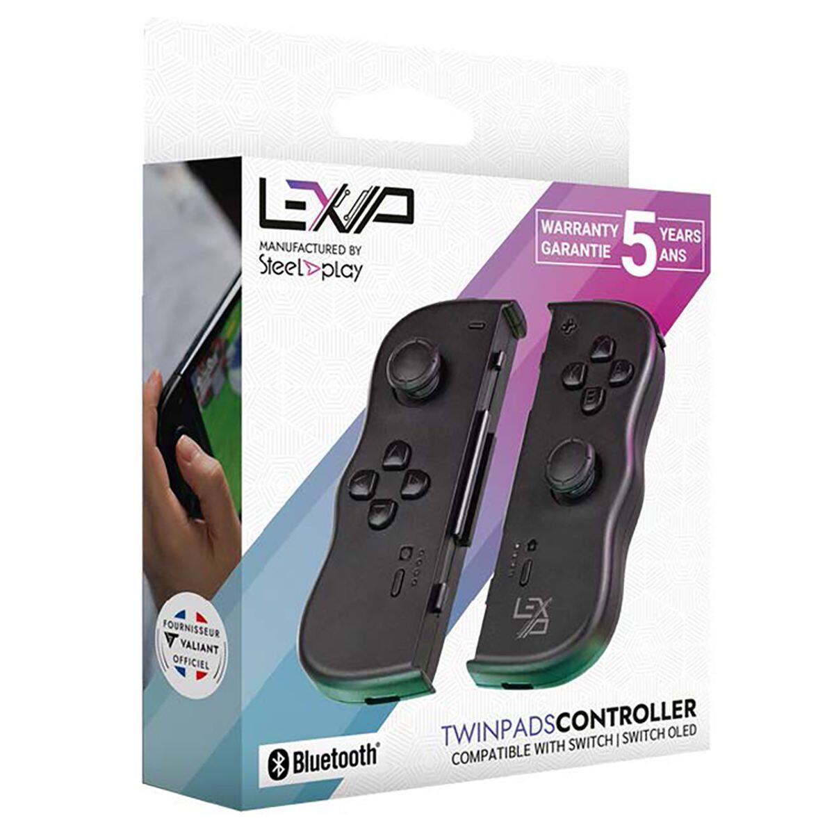 LEXIO MANUFACTURED BY Steel>play WARRANTY 5 YEARS GARANTIE ANS FOURNISSEUR VALIANT OFFICIEL TWINPADS CONTROLLER COMPATIBLE WITH SWITCH | SWITCH OLED Bluetooth