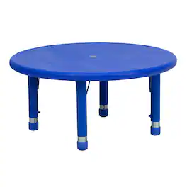 Emma + Oliver - 33" Round Plastic Height Adjustable Activity Table - Blue
