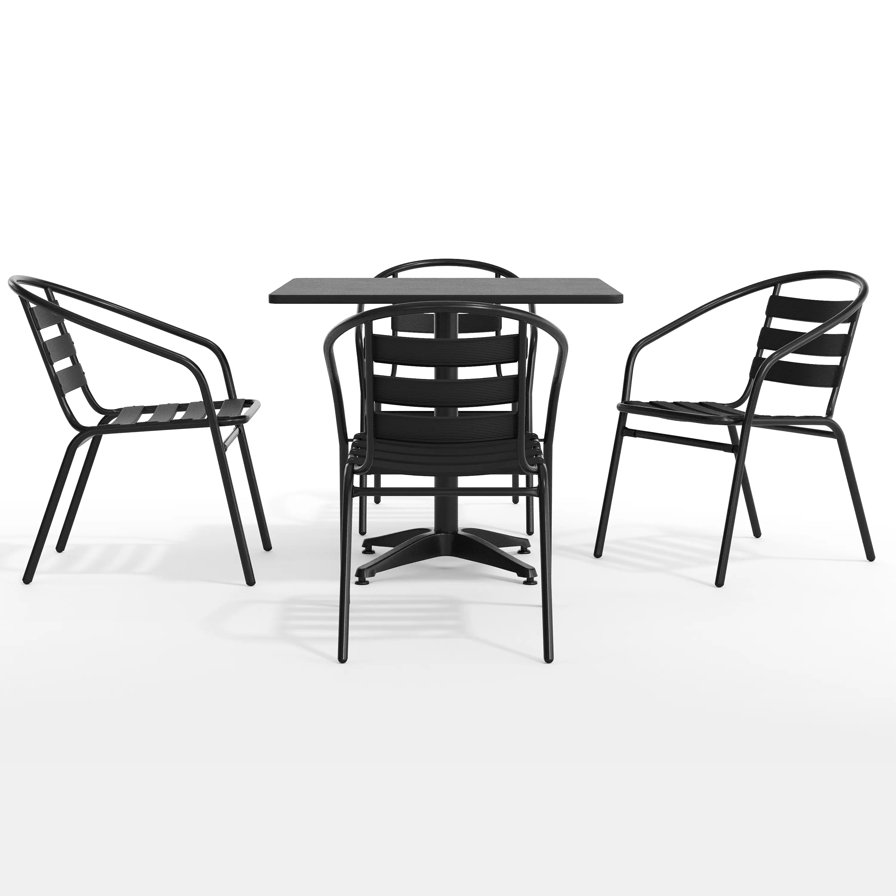 Left. Flash Furniture - Lila 31.5'' Black Square Aluminum Indoor-Outdoor Table Set with 4 Black Slat Back Chairs - Black.