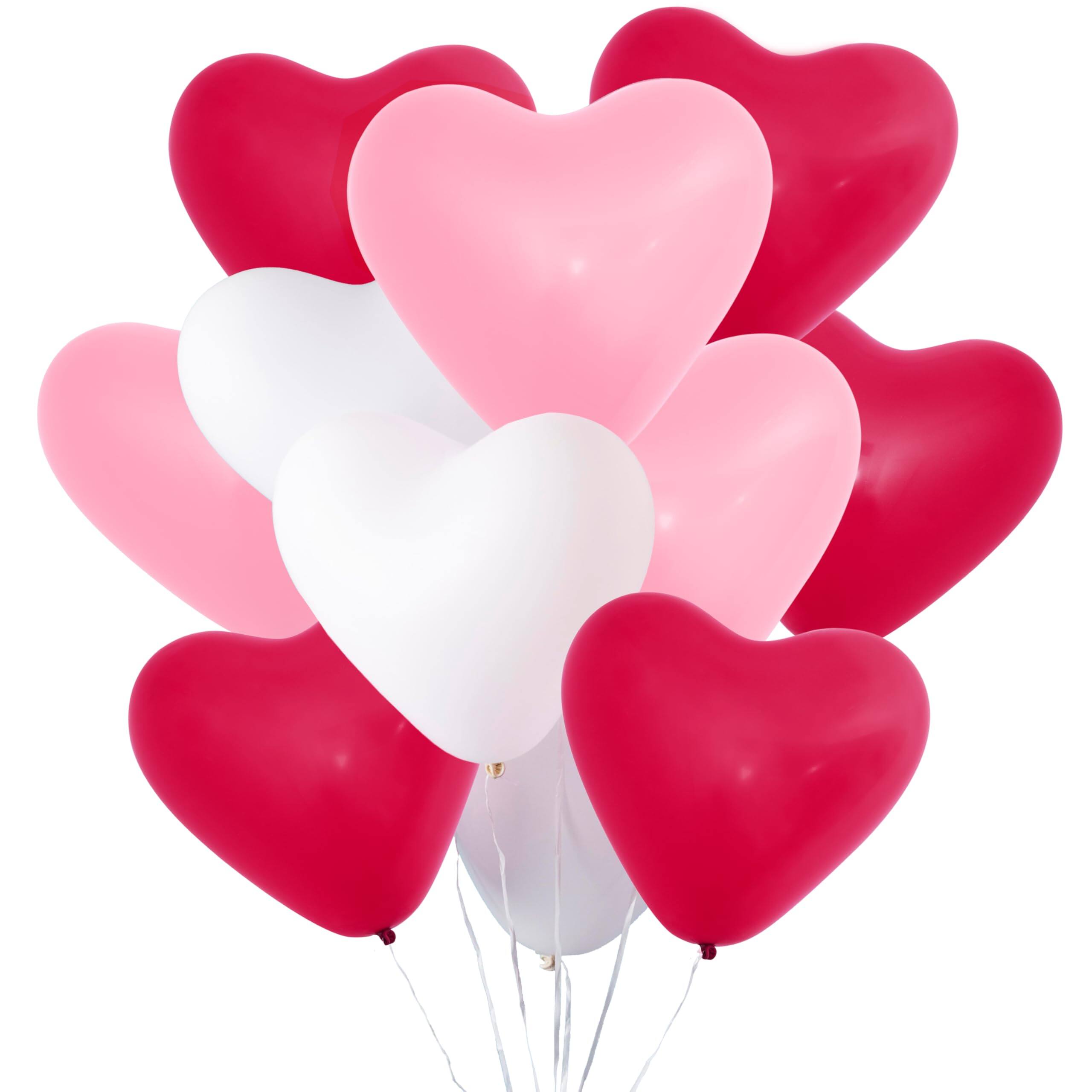 Front. DORLUKFU - 36 Pack Latex Heart Shaped Balloons 10 inch With Ribbon - Pink White Red Heart Balloons, Valentines Day Balloons, for - Red/Pink/White.
